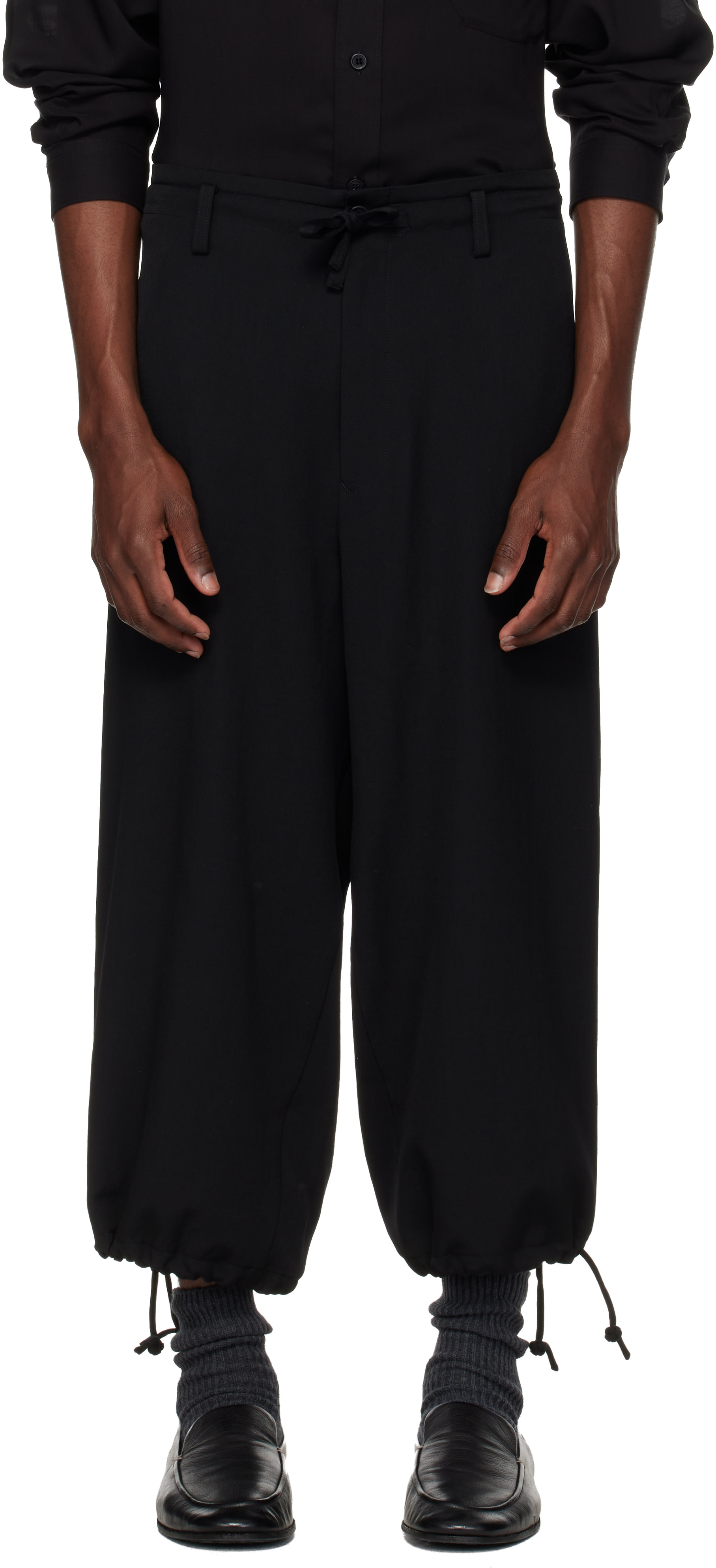 YOHJI YAMAMOTO - Black Wool Gabardine String Trousers
