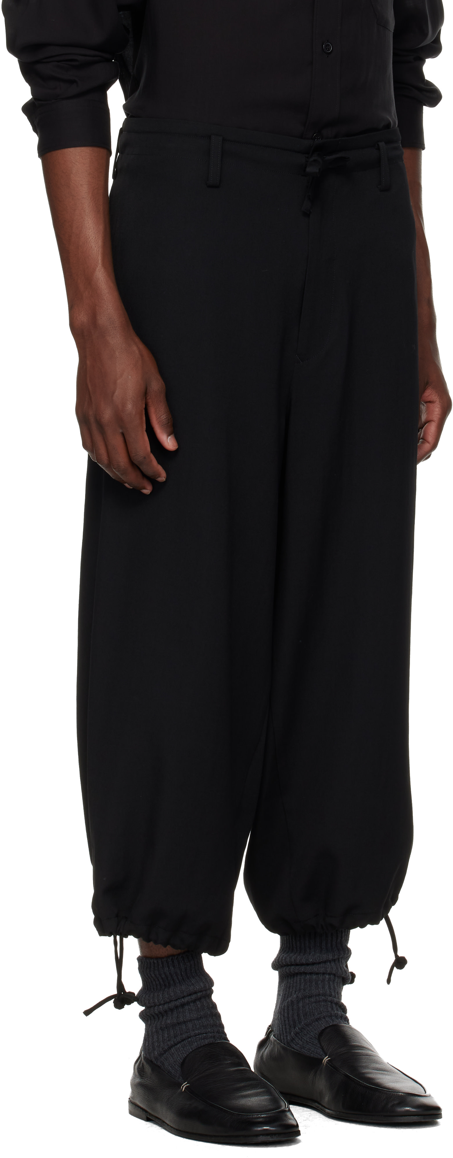 YOHJI YAMAMOTO - Black Wool Gabardine String Trousers