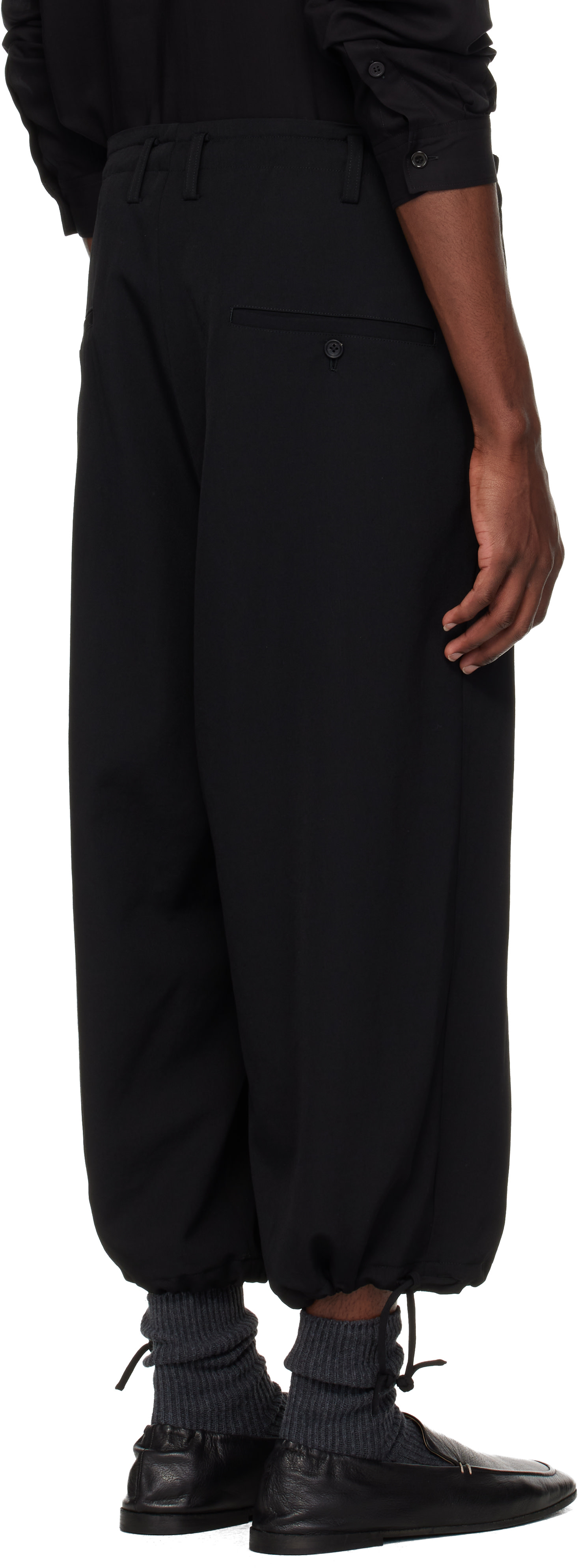 YOHJI YAMAMOTO - Black Wool Gabardine String Trousers