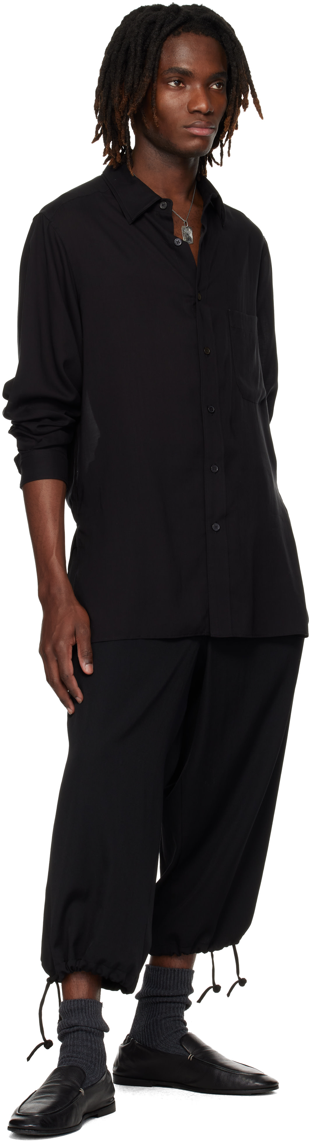 YOHJI YAMAMOTO - Black Wool Gabardine String Trousers