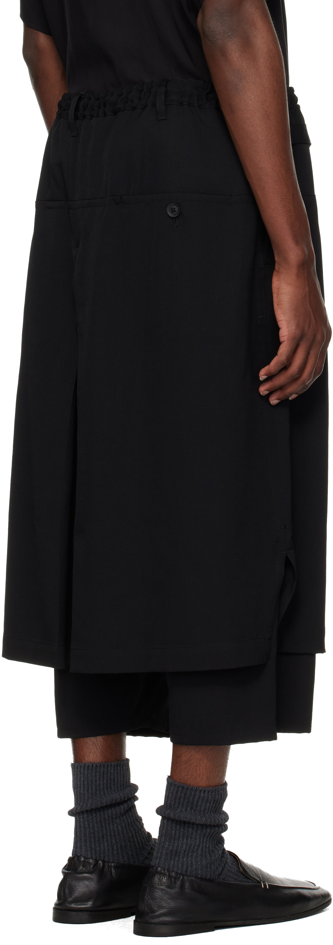 YOHJI YAMAMOTO: ブラック Standard ウール ギャバジン ラップパンツ