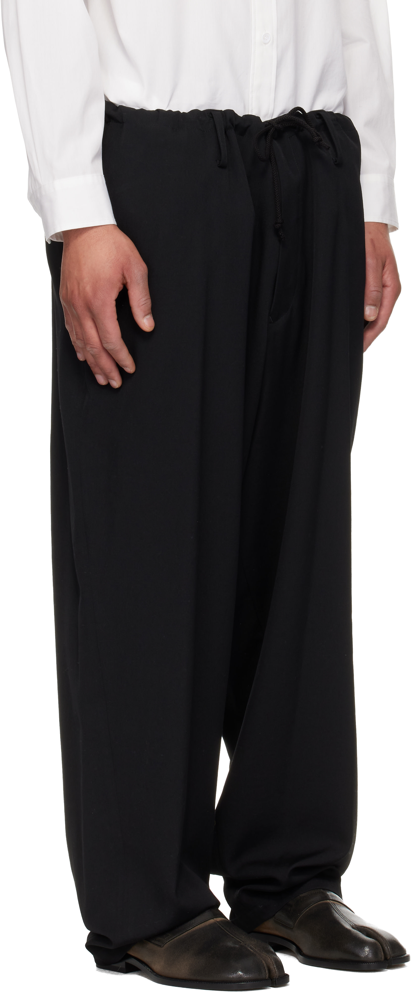 YOHJI YAMAMOTO: Black New Standard String Trousers | SSENSE