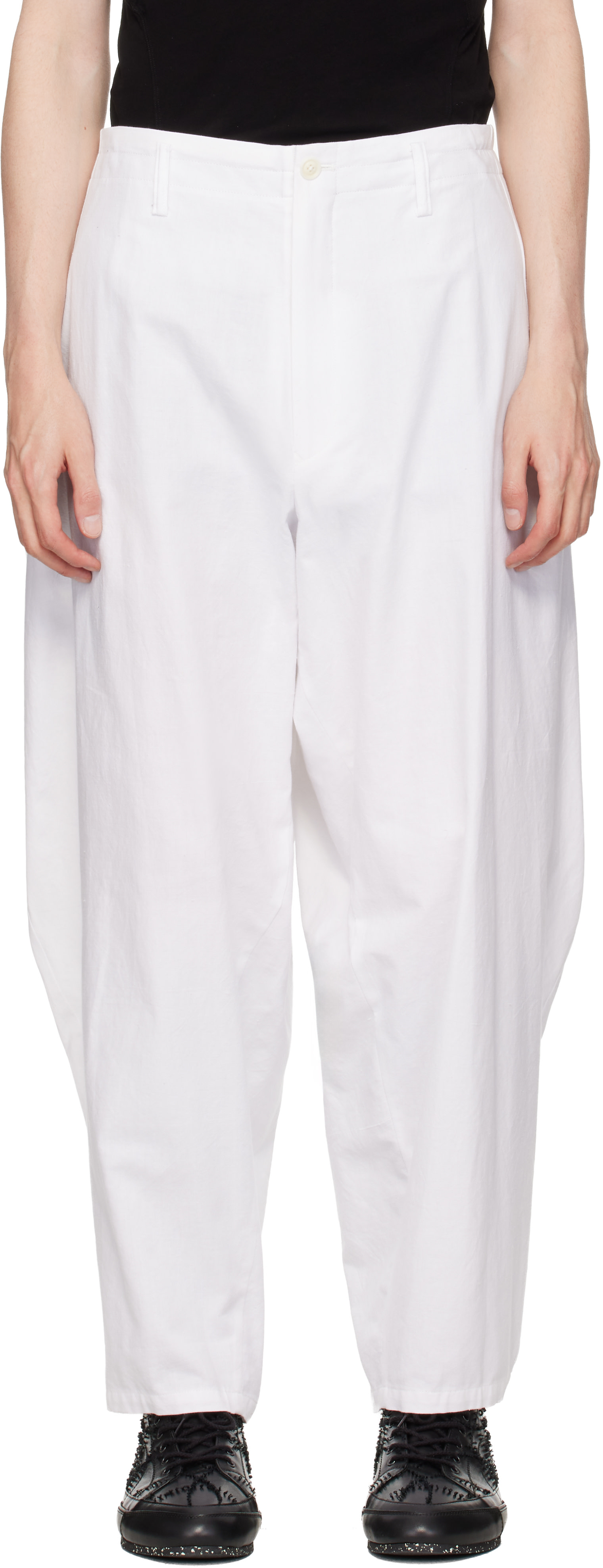 YOHJI YAMAMOTO: White Khadi Cotton Drape Trousers | SSENSE Hong