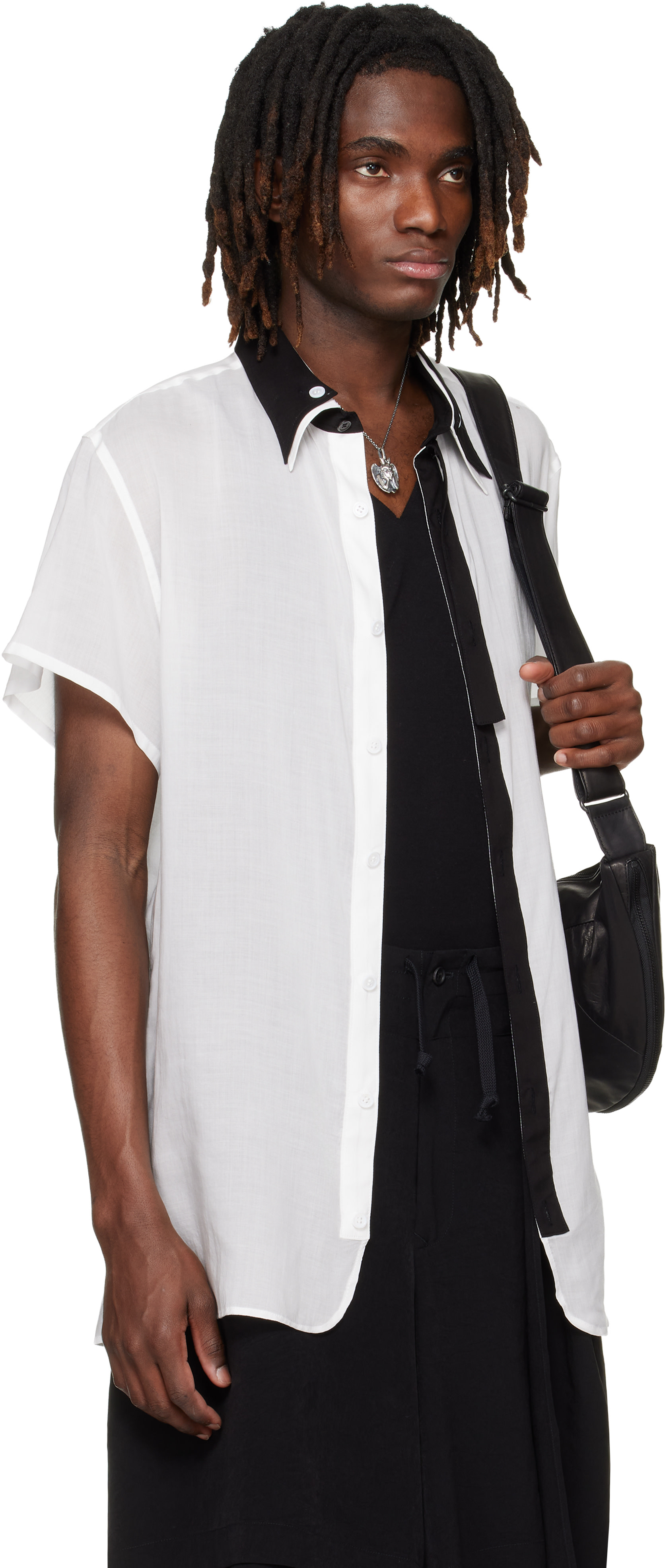 YOHJI YAMAMOTO: White Double Collar B Shirt | SSENSE