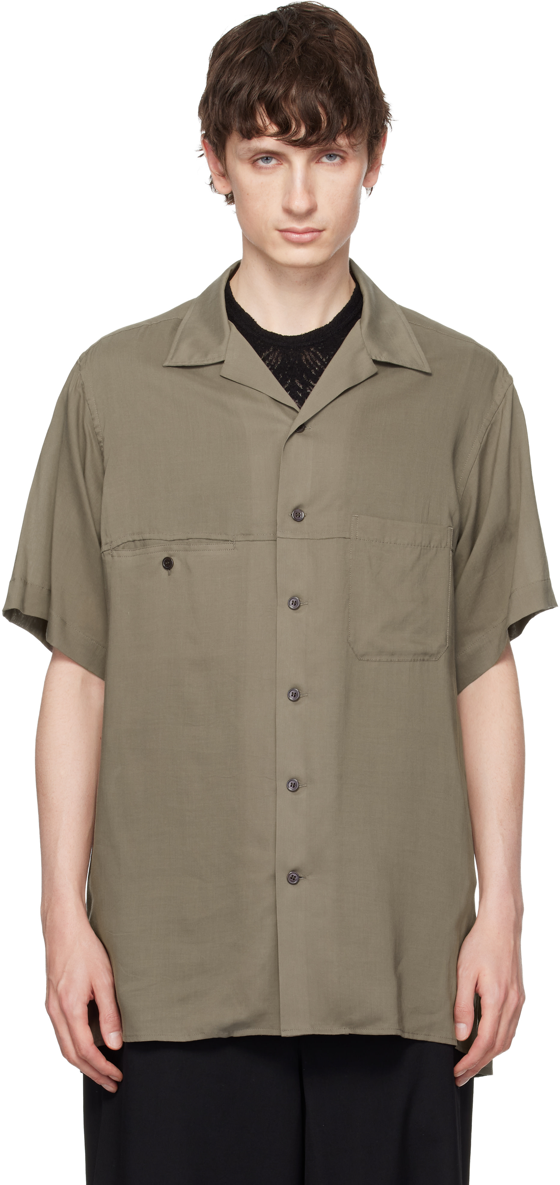 YOHJI YAMAMOTO: ベージュ Cellulose Lawn Panel オープンカラーシャツ