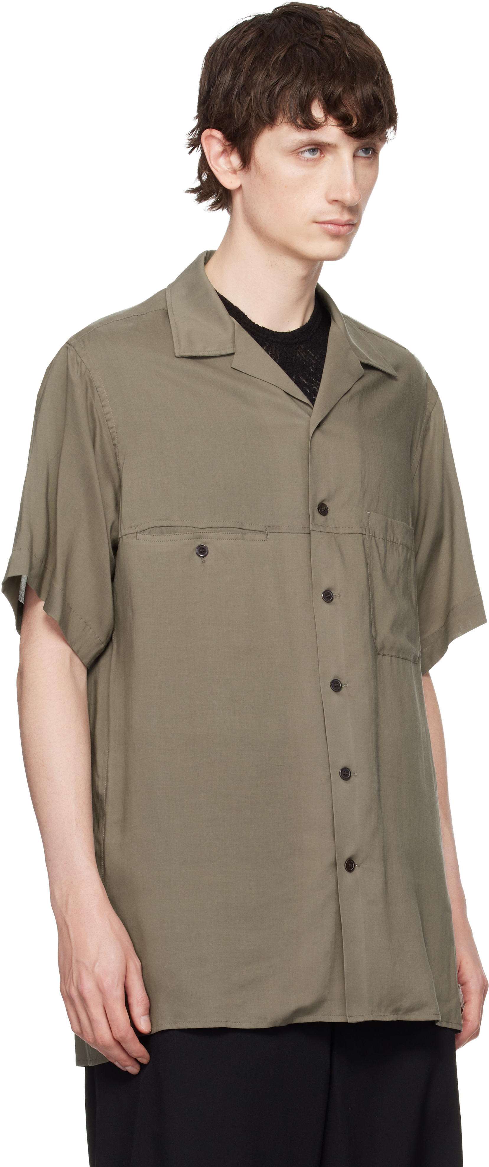 YOHJI YAMAMOTO: ベージュ Cellulose Lawn Panel オープンカラーシャツ