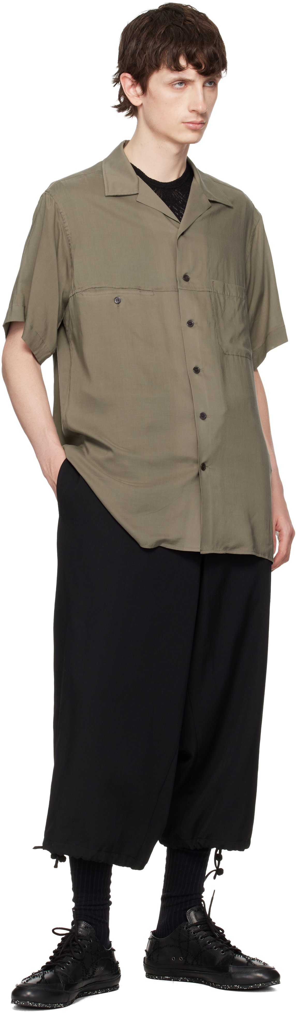 YOHJI YAMAMOTO / セルロース開襟シャツ YOHJI YAMAMOTO: ベージュ Cellulose Lawn Panel オープンカラーシャツ