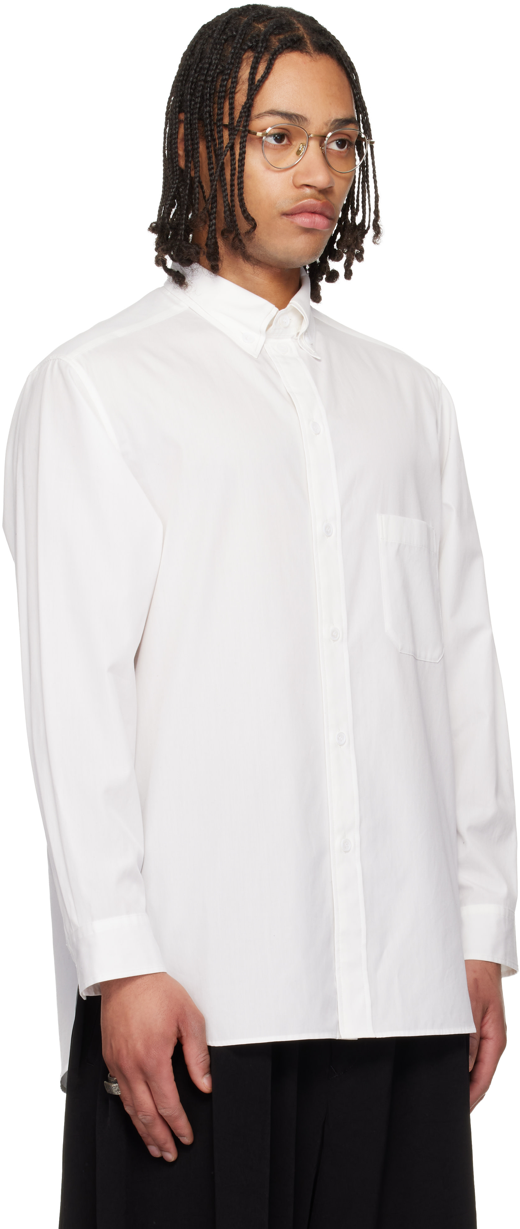YOHJI YAMAMOTO: White Cotton Broad Double Collar Shirt | SSENSE Canada