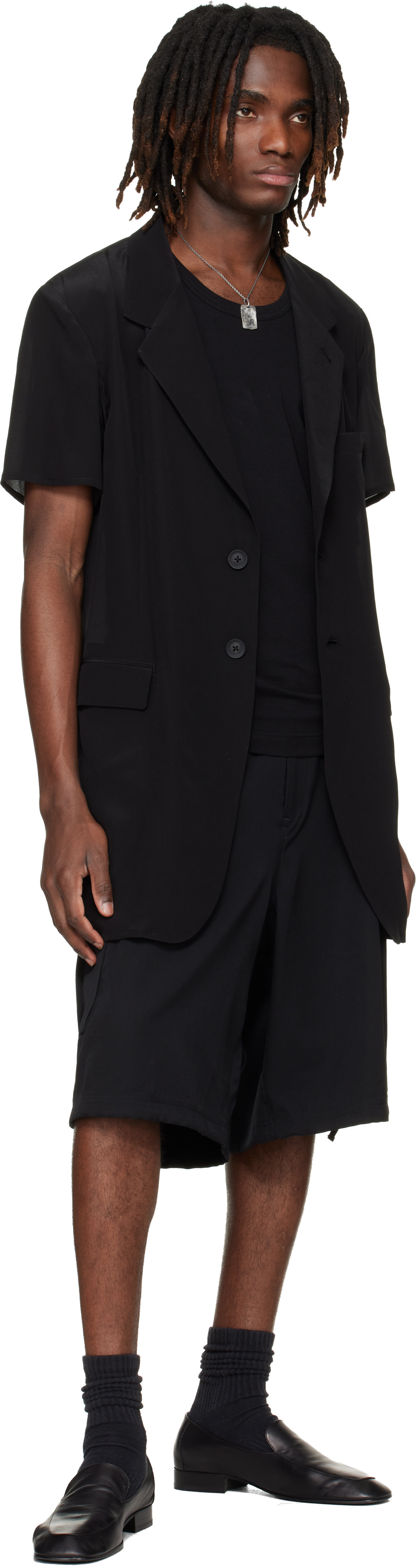 YOHJI YAMAMOTO: ブラック 半袖 テーラードジャケット | SSENSE 日本