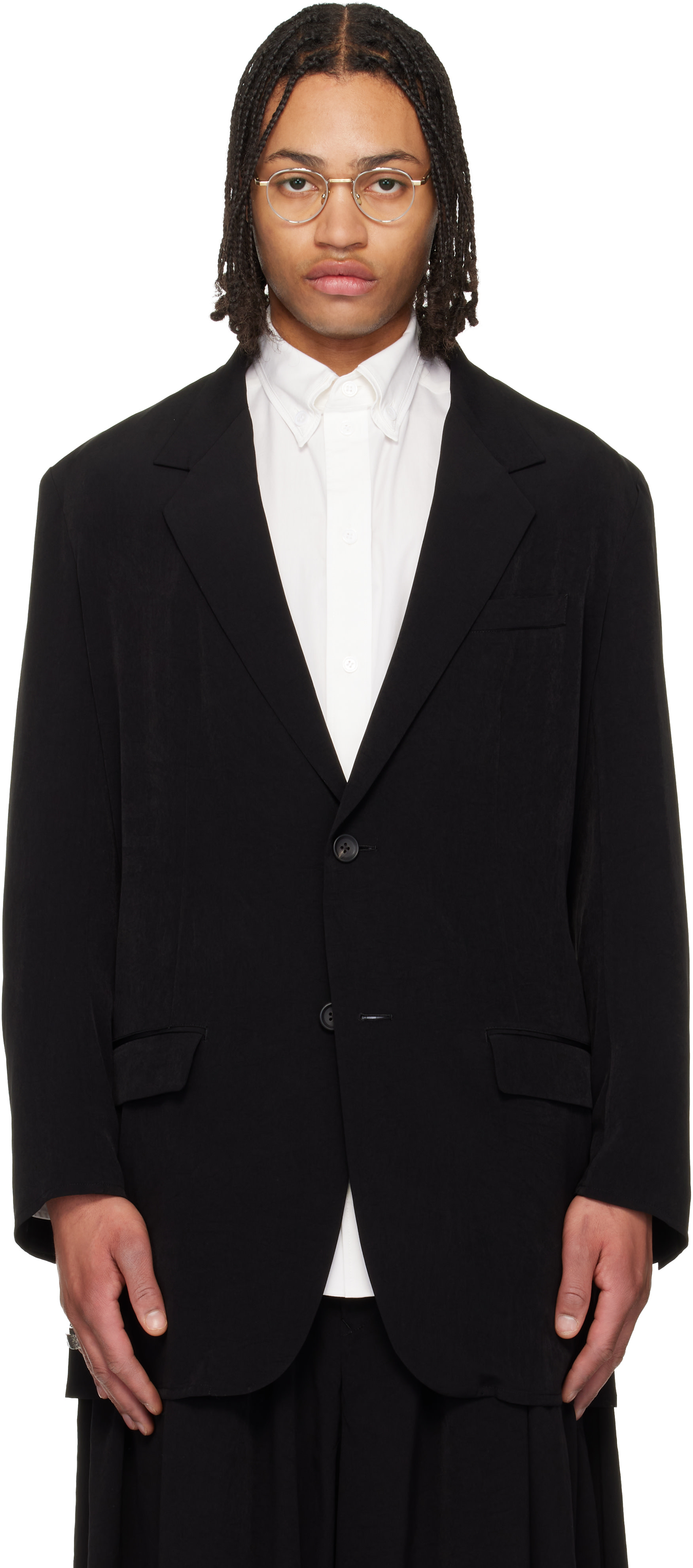 ヨウジヤマモト黒 テーラードジャケット 2つボタン YOHJI YAMAMOTO: ブラック TA Tuxedo 2つボタン テーラードジャケット