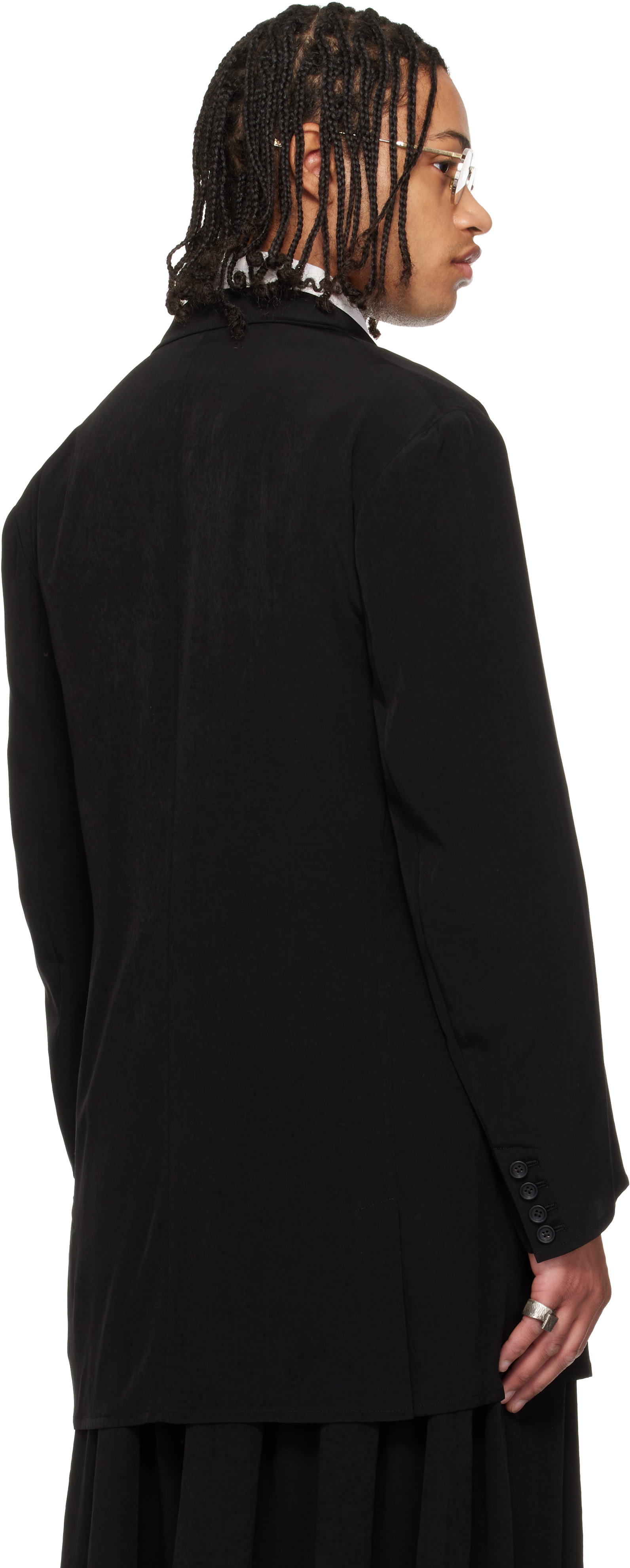 ヨウジヤマモト黒 テーラードジャケット 2つボタン YOHJI YAMAMOTO: ブラック TA Tuxedo 2つボタン テーラードジャケット