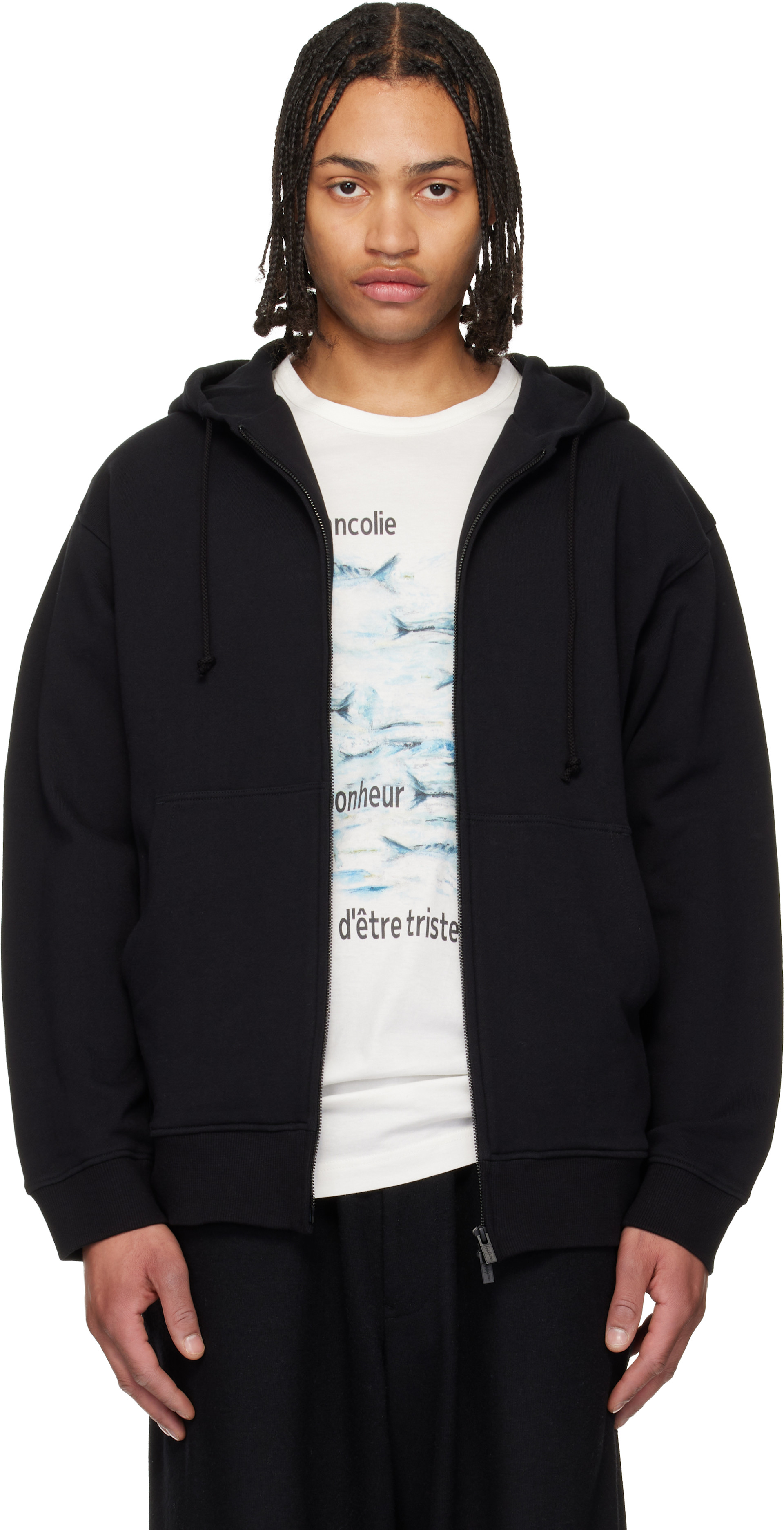 Black 30/10 French Terry Logo Hoodie by YOHJI YAMAMOTO on Sale