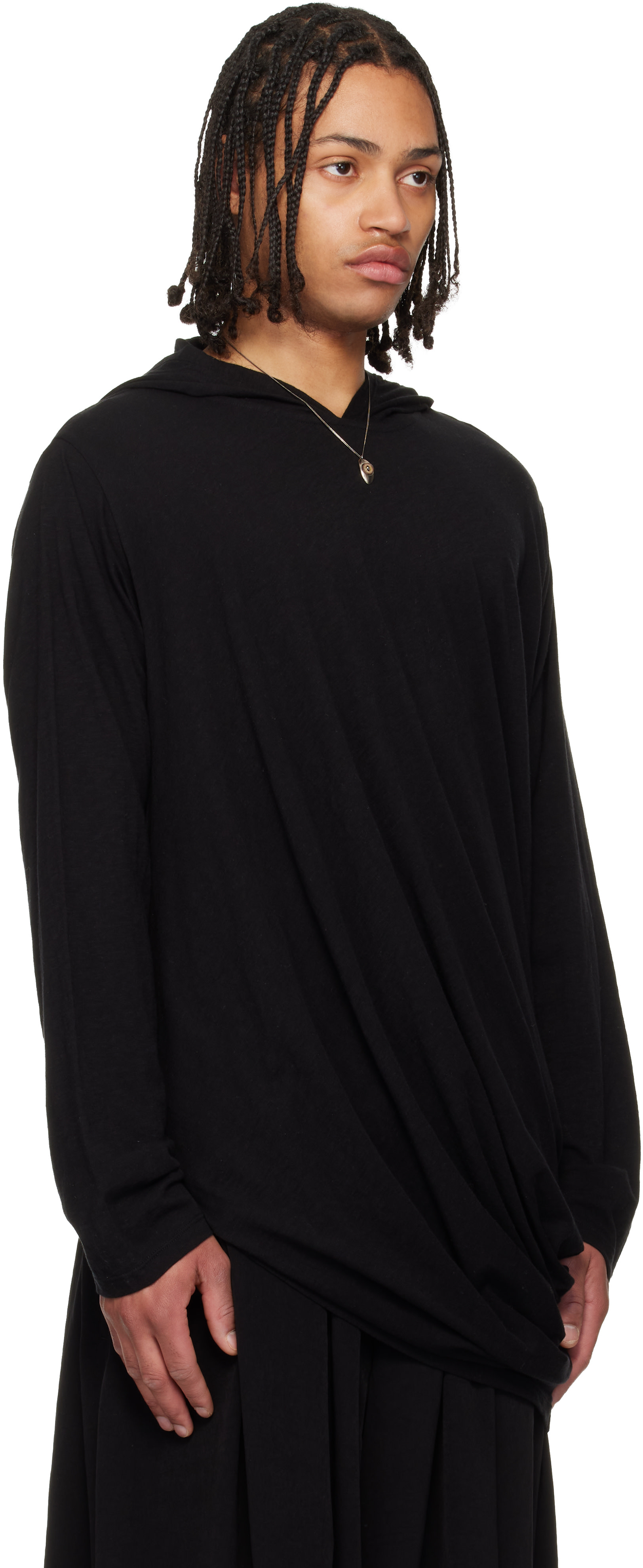 Yohji Yamamoto - Pull à capuche drapé noir