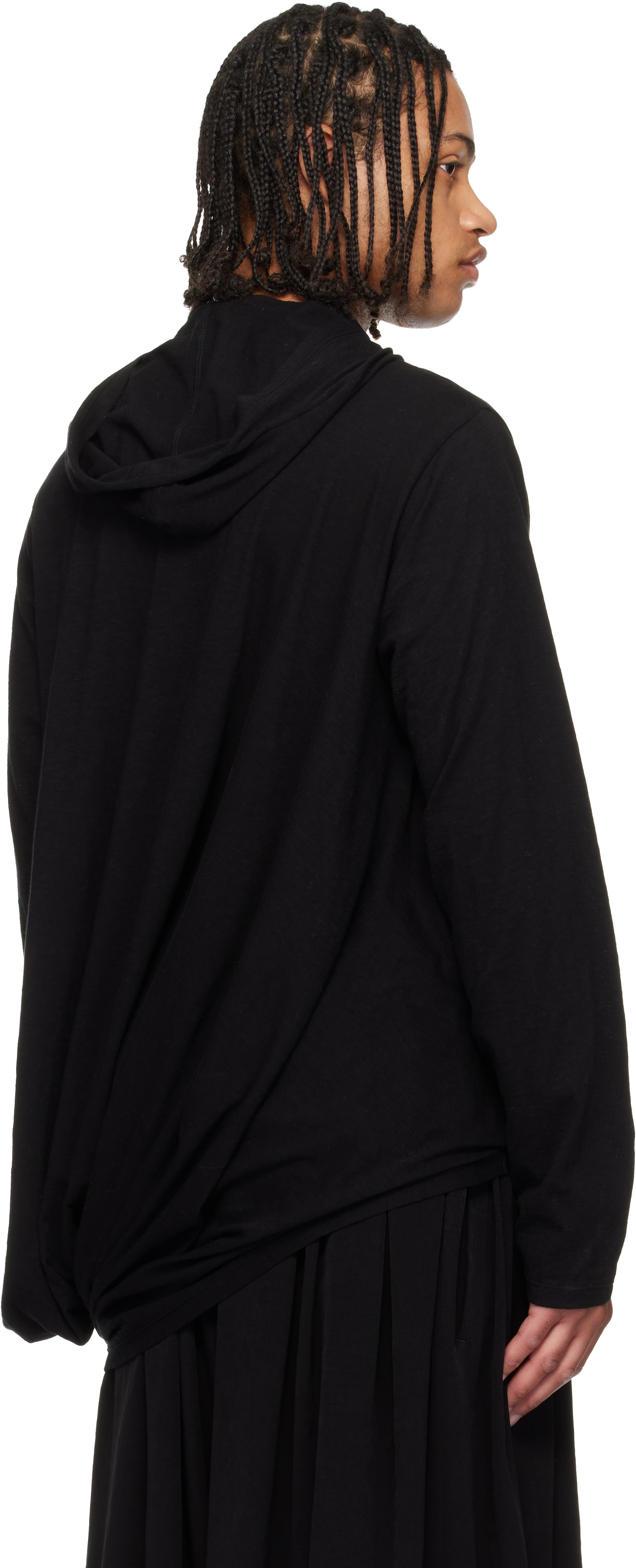 Yohji Yamamoto - Pull à capuche drapé noir