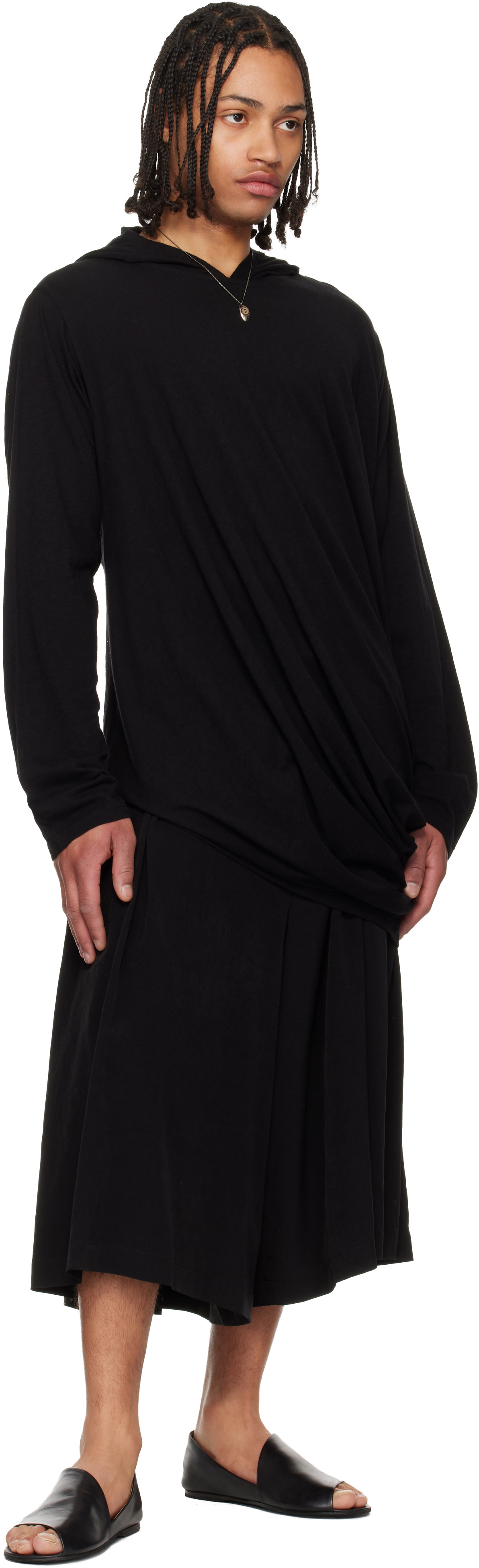 Yohji Yamamoto - Pull à capuche drapé noir