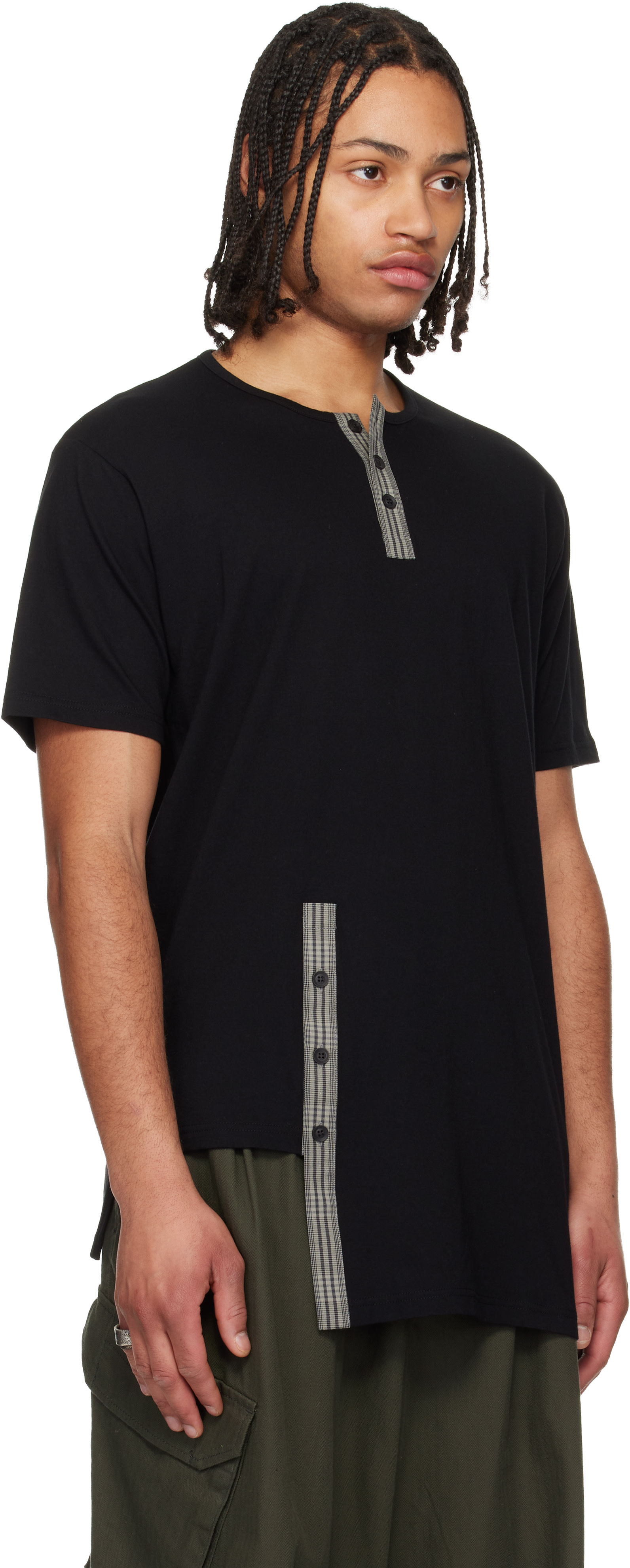 YOHJI YAMAMOTO: Black Asymmetrical Henley | SSENSE