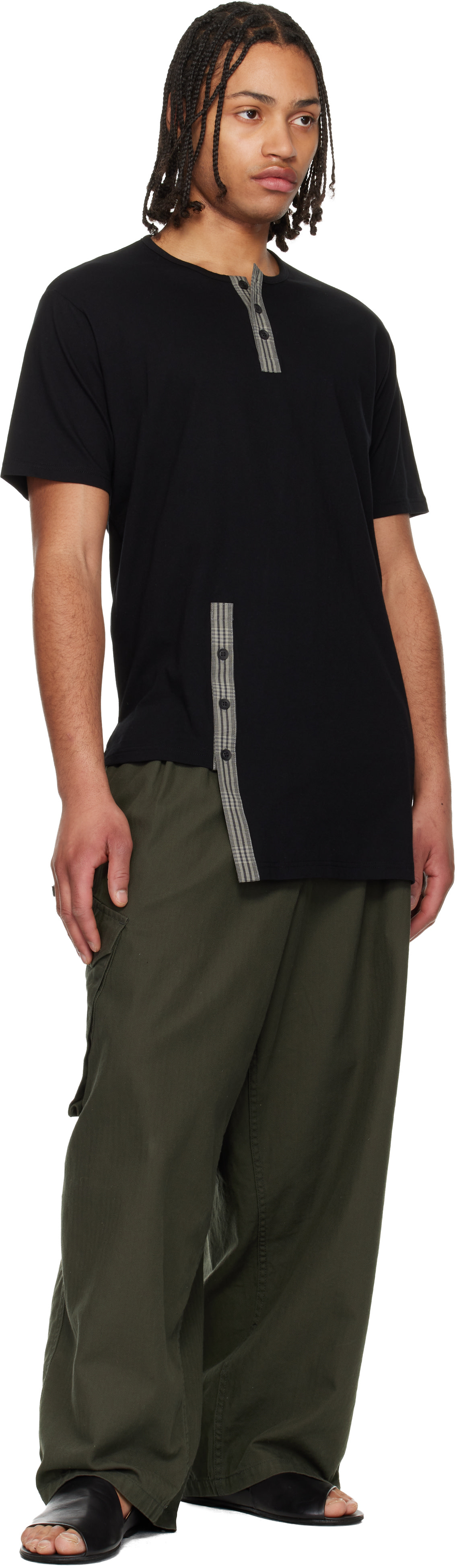 よしよし YOHJI YAMAMOTO: Black Asymmetrical Henley | SSENSE