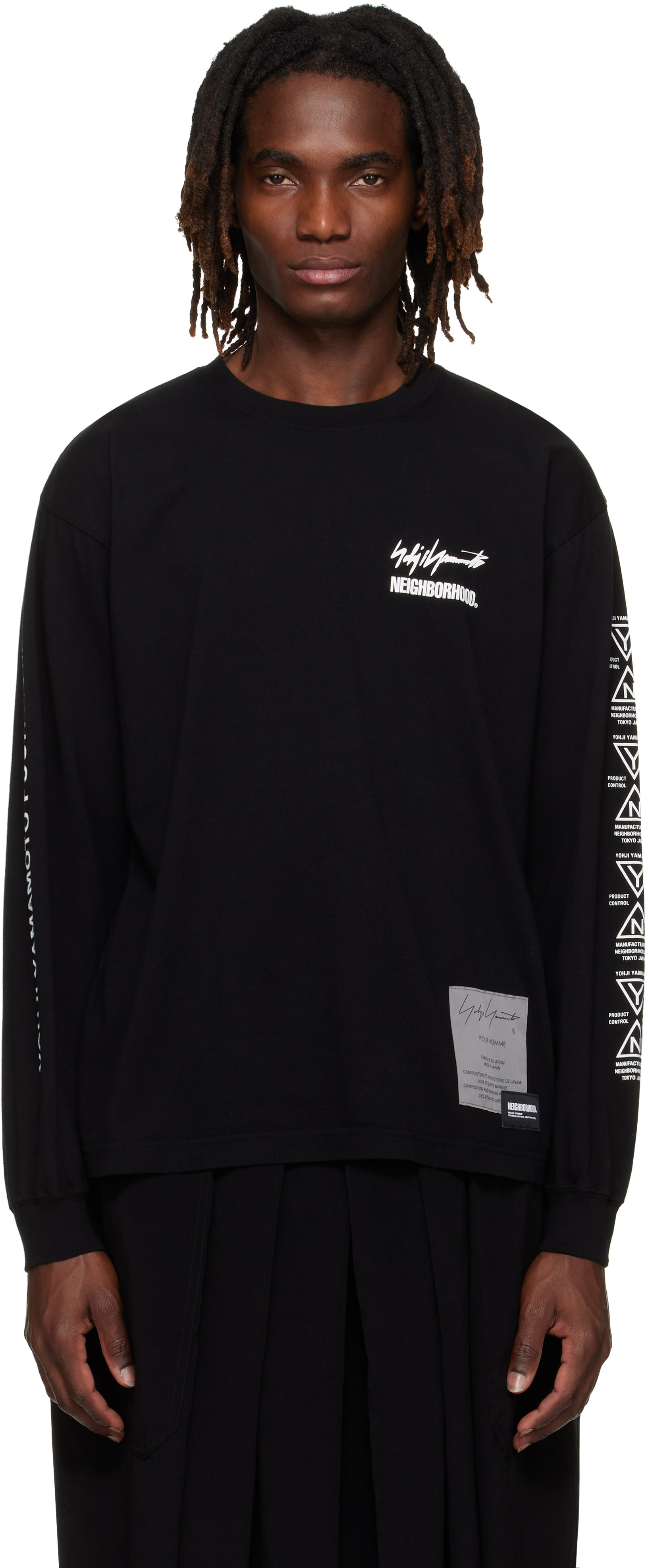 YOHJI YAMAMOTO: ブラック NEIGHBORHOODエディション LS Tシャツ