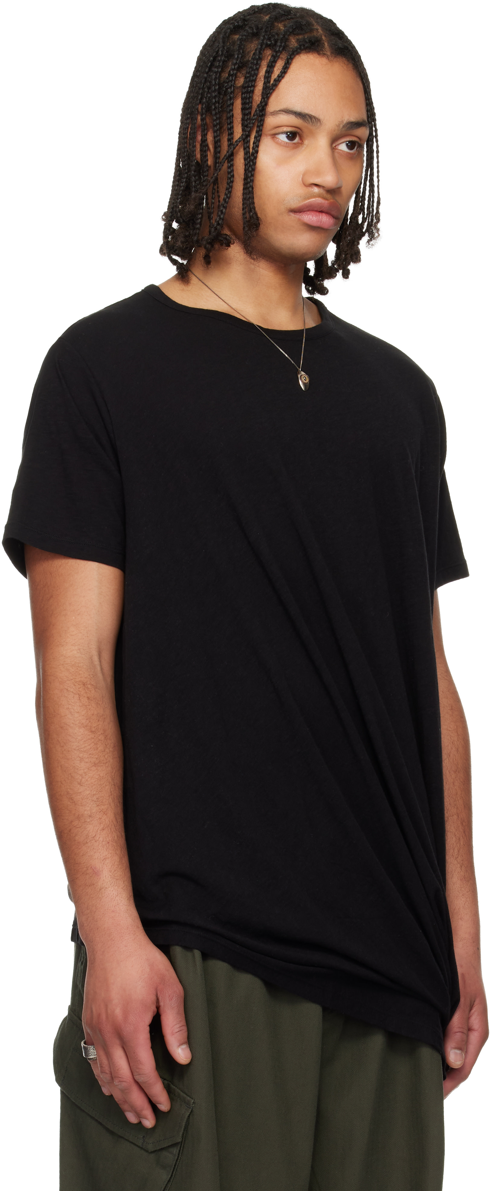 YOHJI YAMAMOTO: ブラック ドレープ 半袖Tシャツ | SSENSE 日本