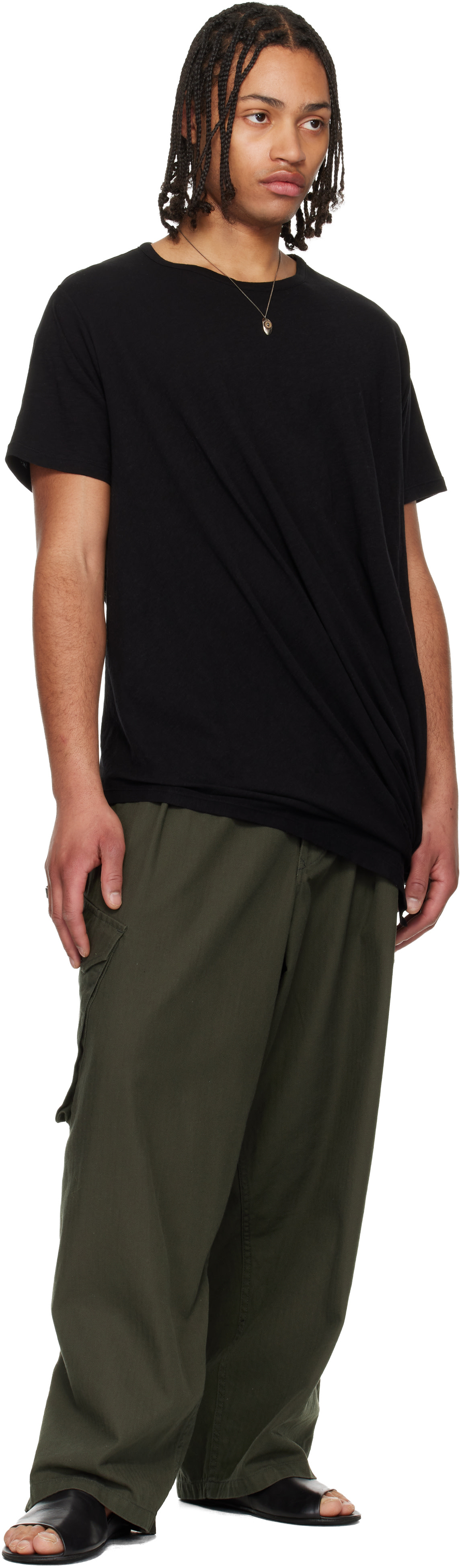 YOHJI YAMAMOTO: ブラック ドレープ 半袖Tシャツ | SSENSE 日本