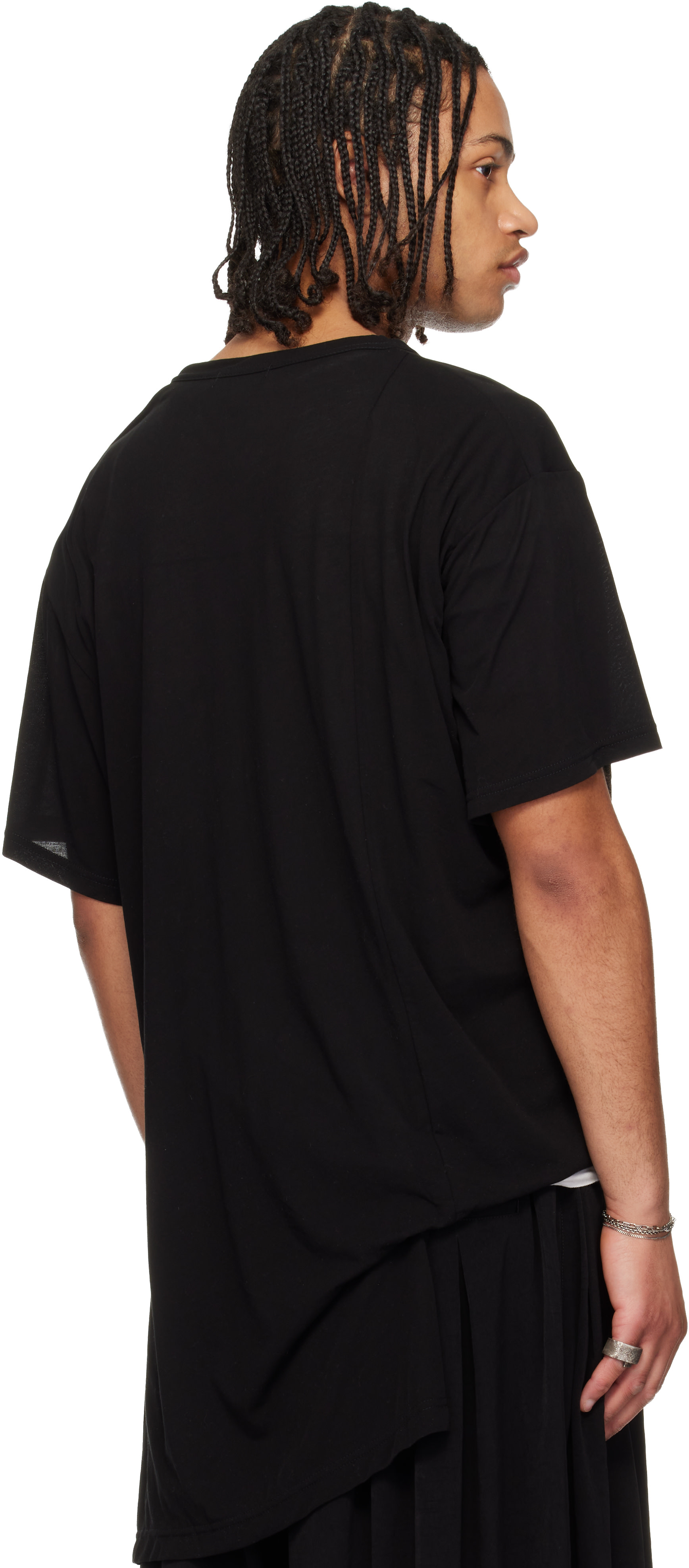 YOHJI YAMAMOTO: ブラック アシンメトリー 半袖Tシャツ | SSENSE 日本