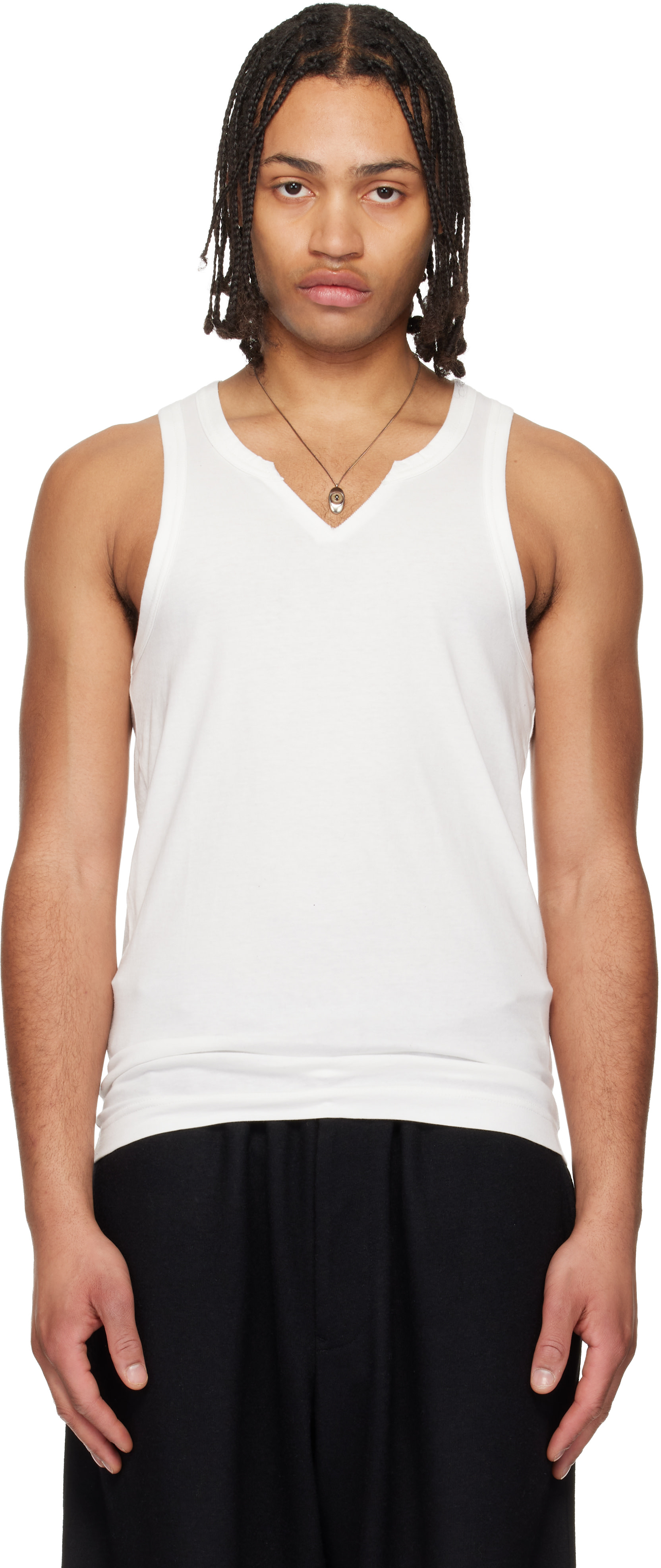 YOHJI YAMAMOTO: Off-White Single Jersey V Neck Tank Top | SSENSE