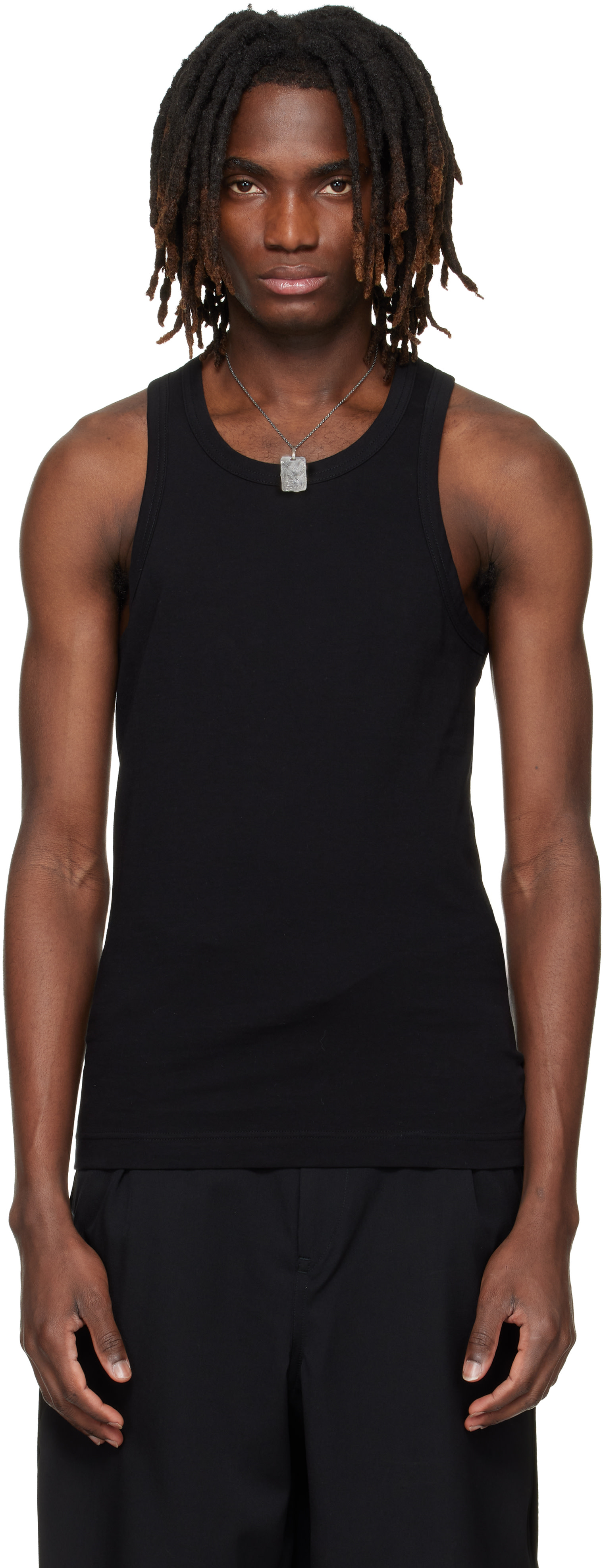タンクトップ 25SS Yohji Yamamoto POUR HOMME tank top YOHJI YAMAMOTO: Black Ultima PS Tank Top | SSENSE