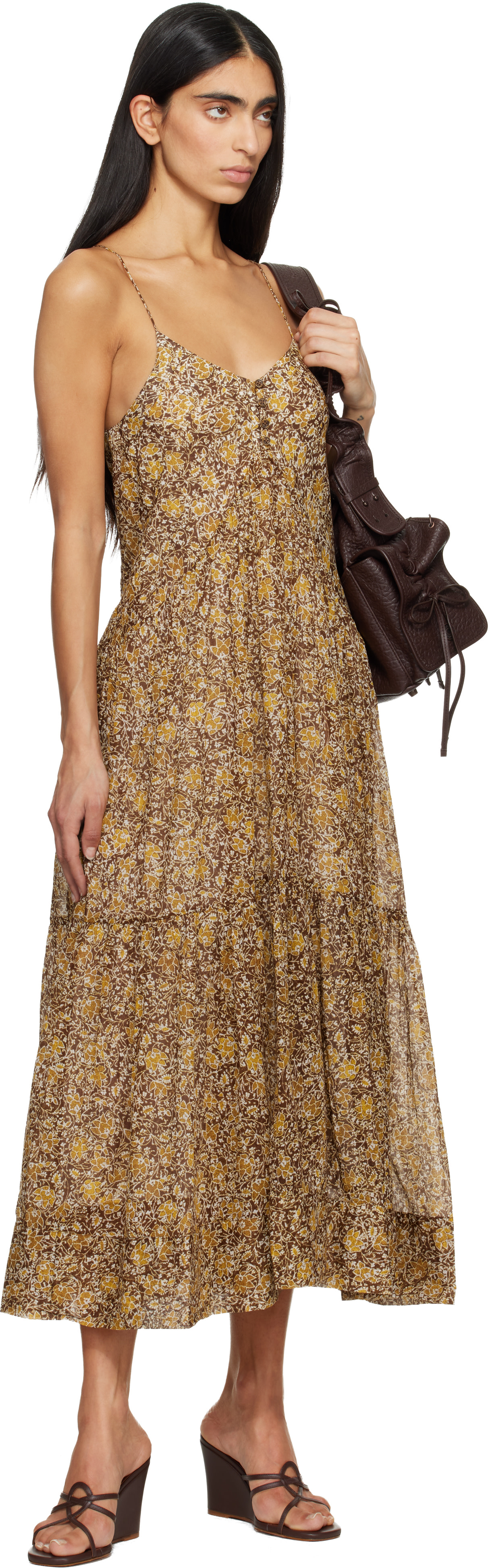 Isabel Marant Etoile: Brown & Khaki Sabba Midi Dress | SSENSE Isabel Marant Etoile: Brown & Khaki Sabba Midi Dress | SSENSE