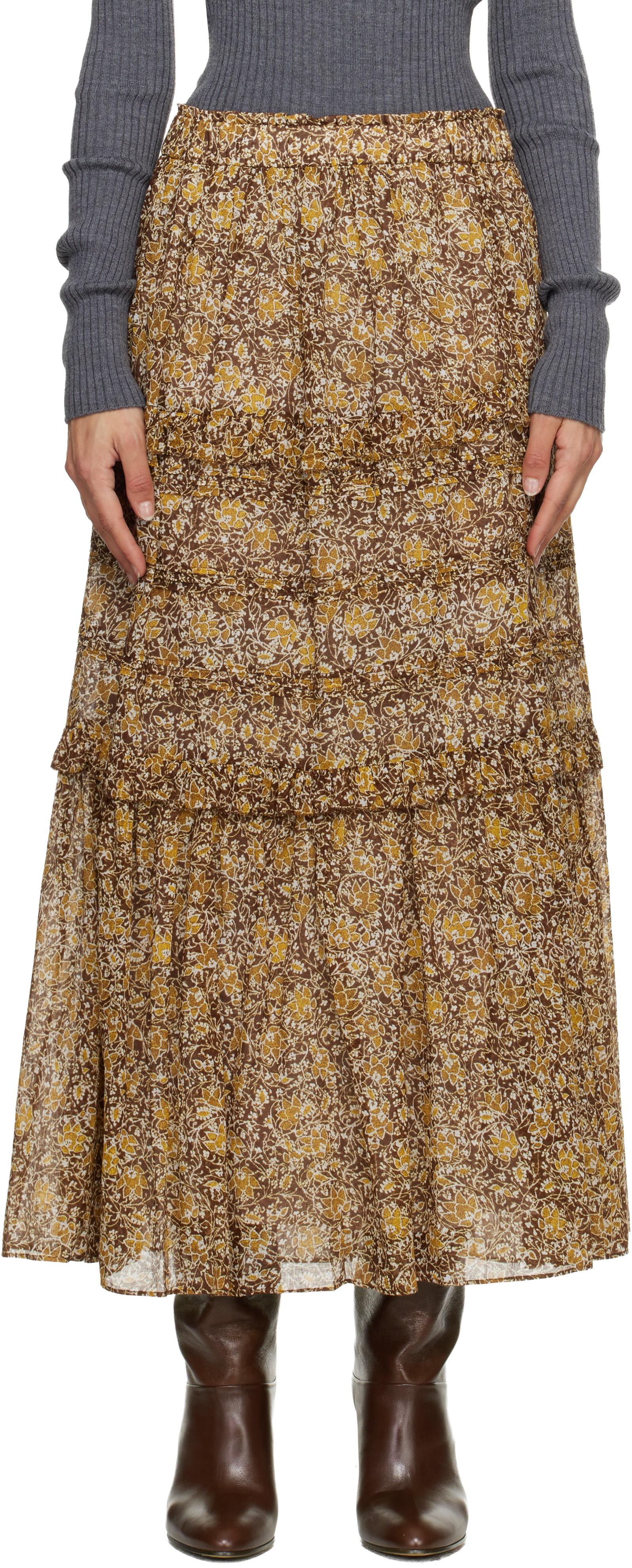 訳あり isabel marant étoile シルク スカート ミモザ Isabel Marant Etoile: Brown & Khaki Volomia Maxi Skirt | SSENSE