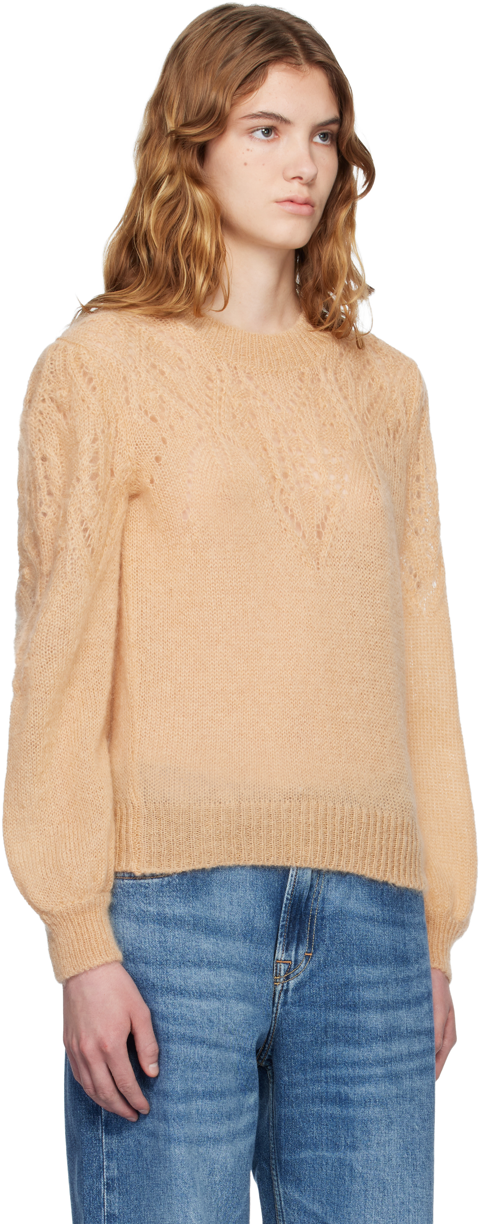 Isabel Marant Etoile: Tan Jenia Openwork Mohair Knit Sweater | SSENSE