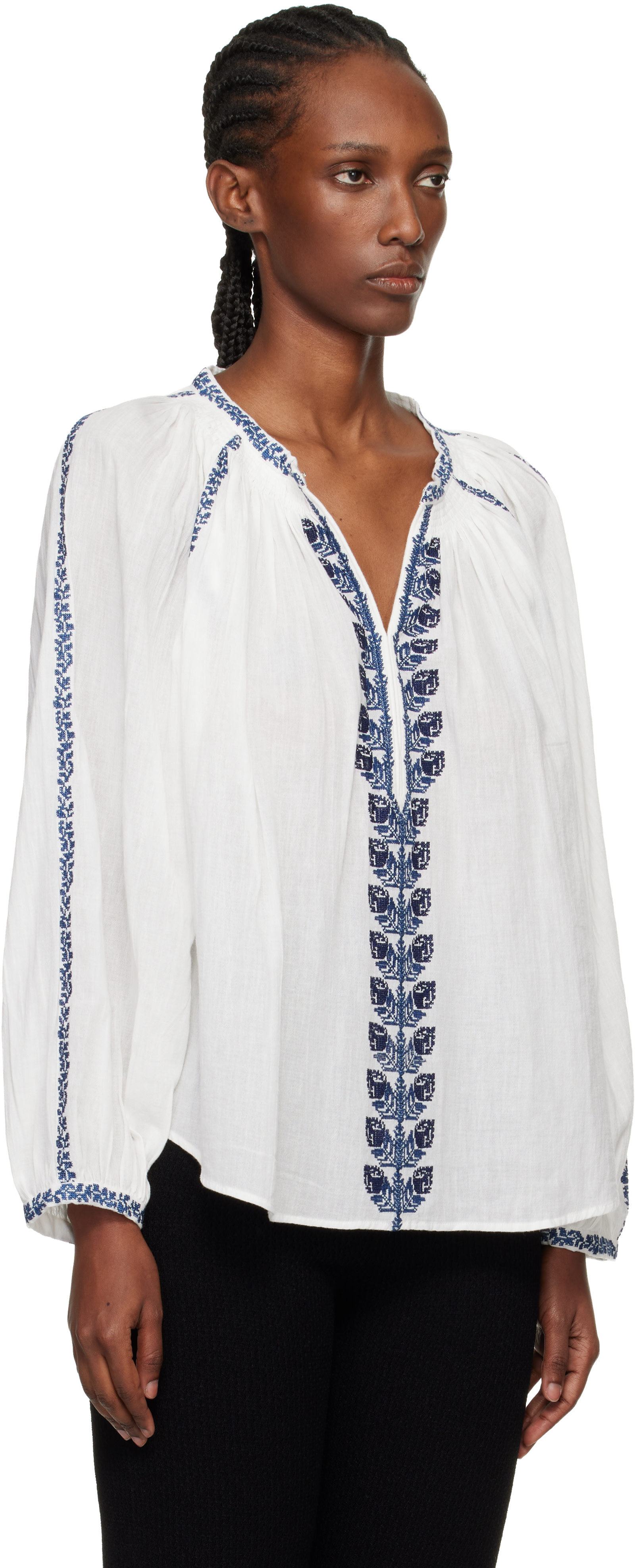 Isabel Marant Etoile: White Lena Summer Embroidered Blouse | SSENSE