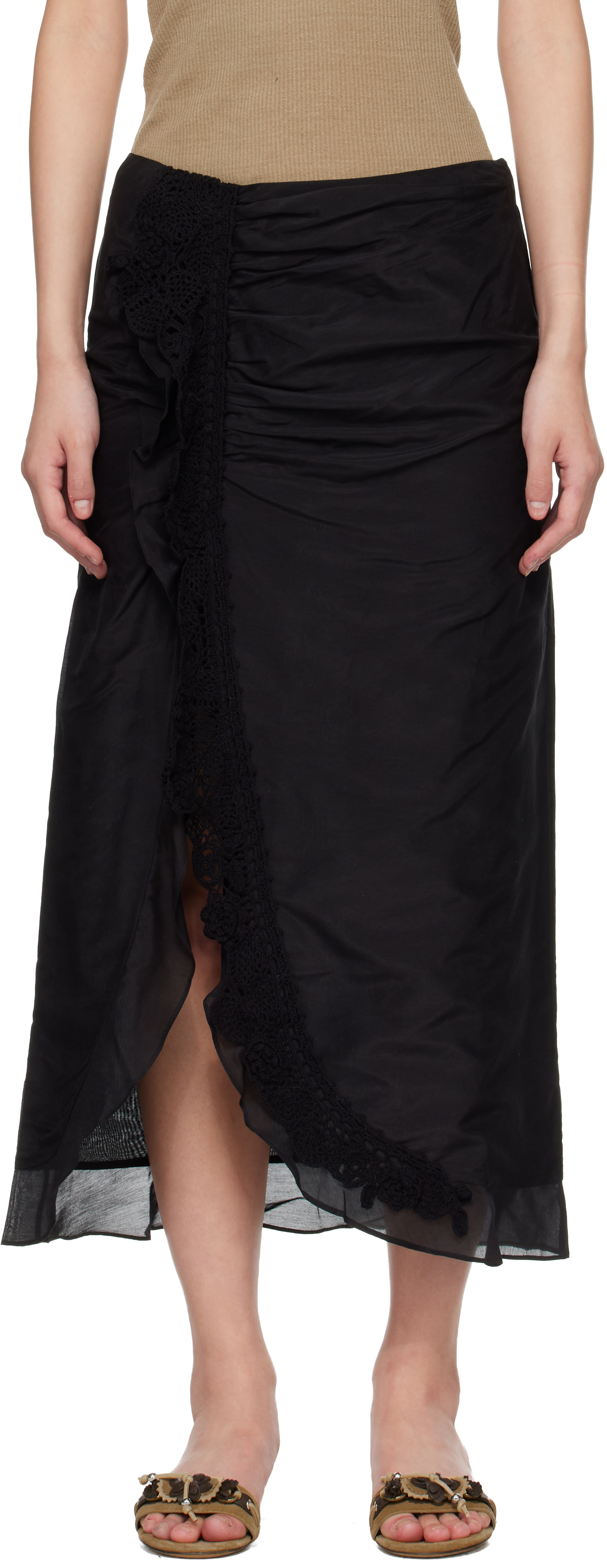 Isabel Marant: Black Velina Crochet Cotton Silk Midi Skirt | SSENSE