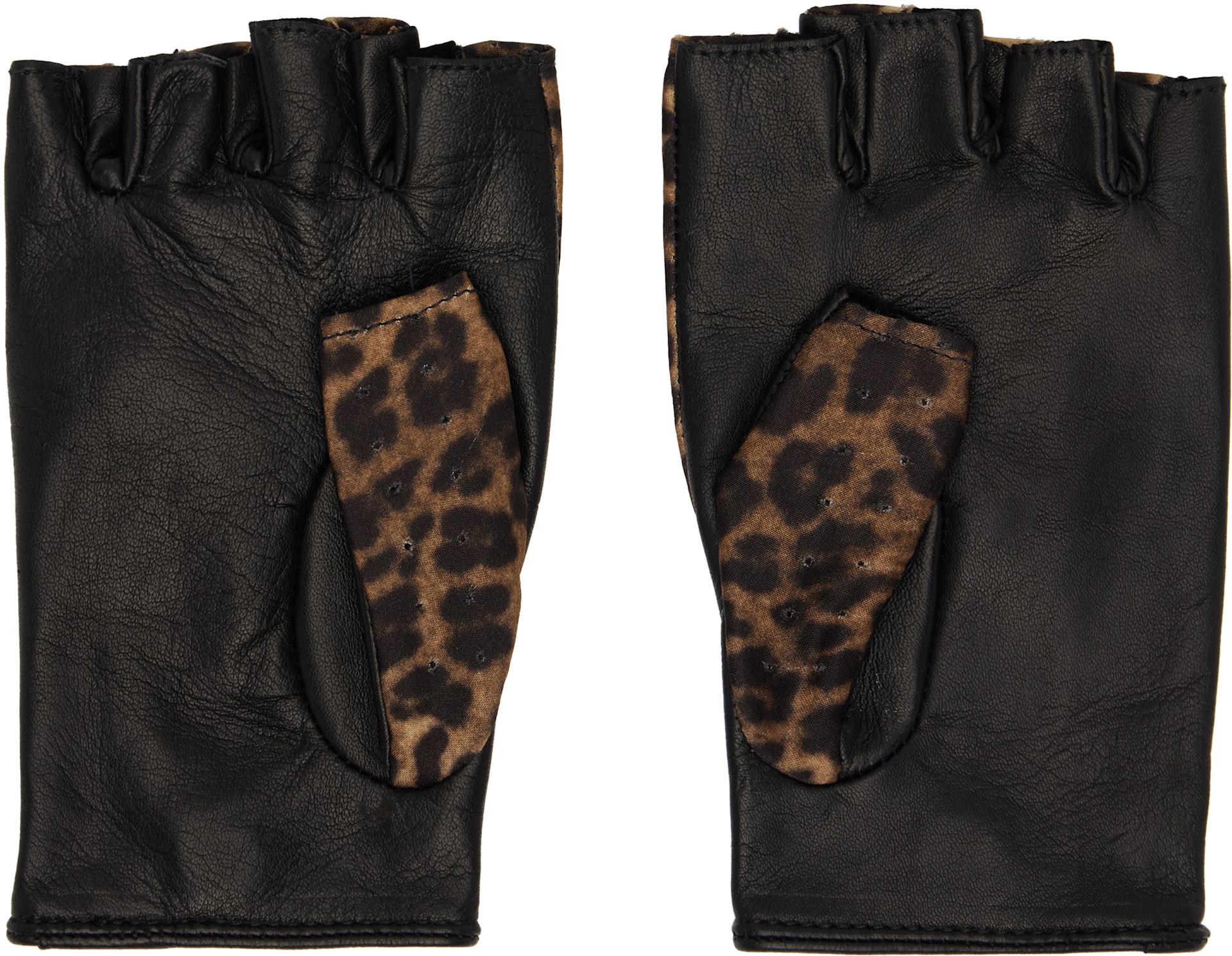 Ernest W. Baker: Black & Beige Open Finger Driving Gloves | SSENSE