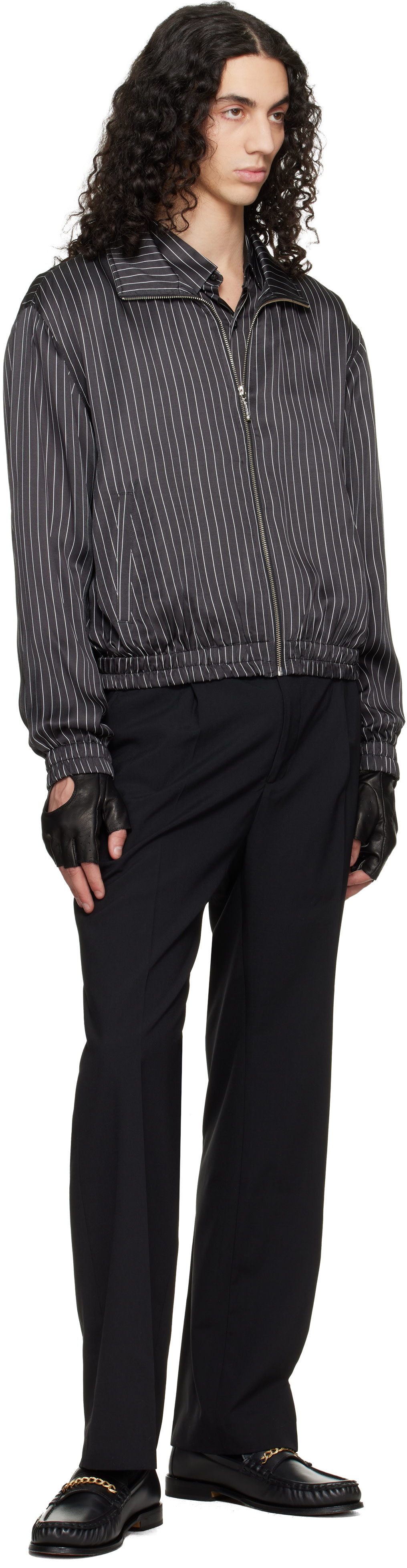 earnest w baker ジップアップジャケット Ernest W. Baker: Black Pin Stripe Track Jacket | SSENSE