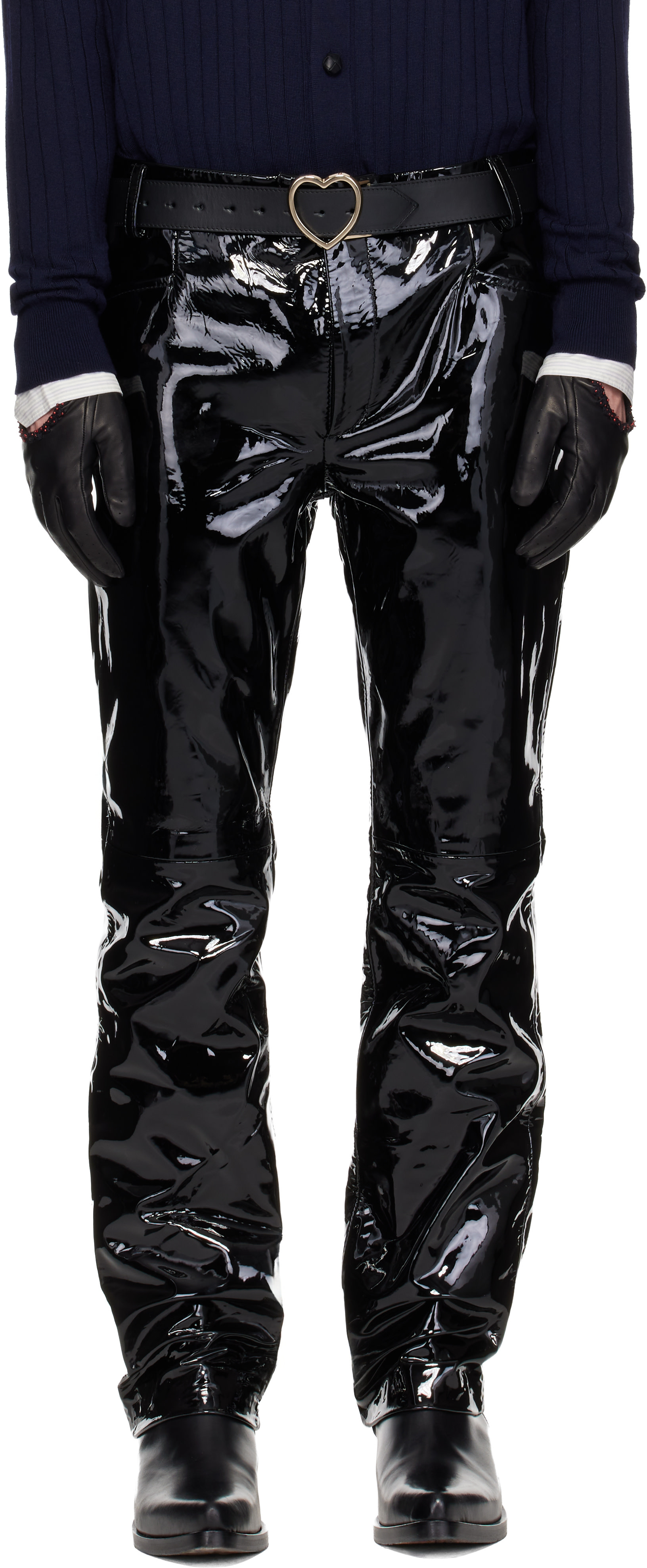 Ernest W. Baker: Black Straight Fit Leather Trousers | SSENSE