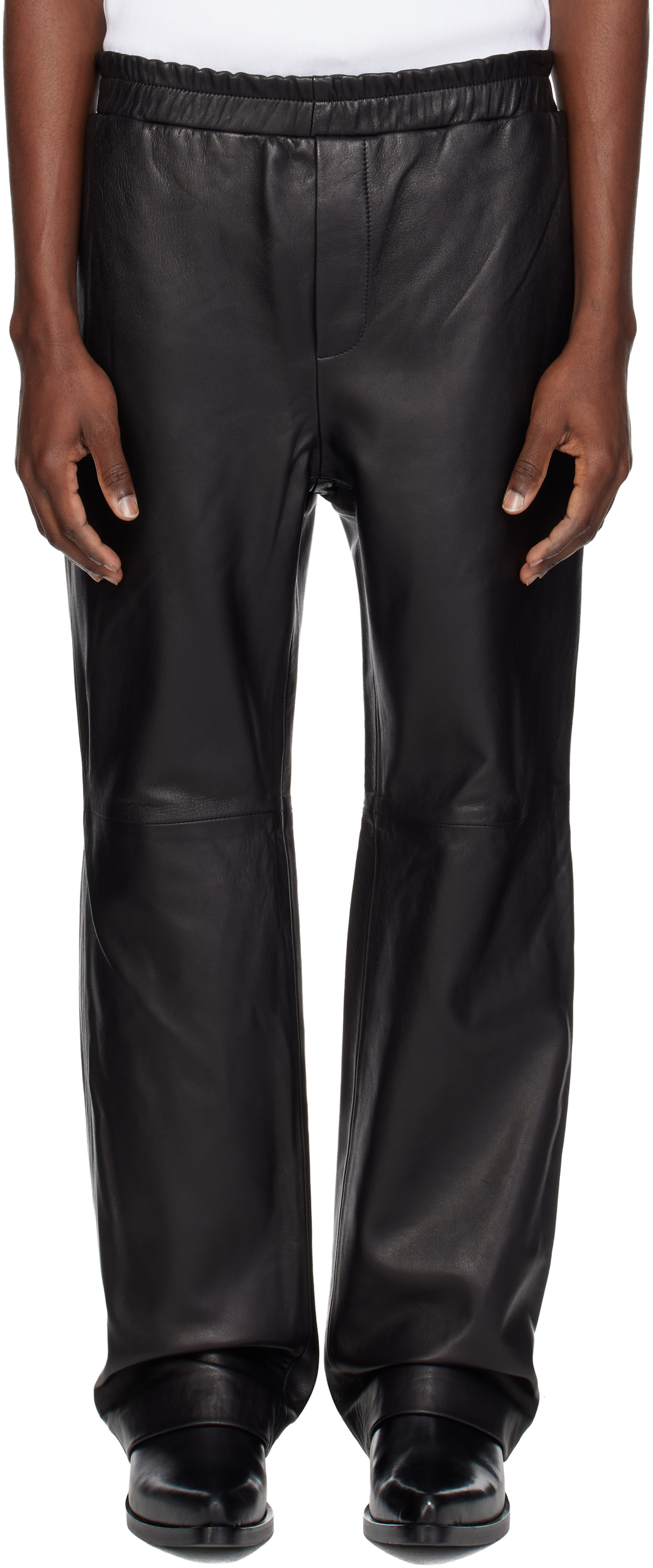 Ernest W. Baker: Black Elastic Waist Leather Pants | SSENSE