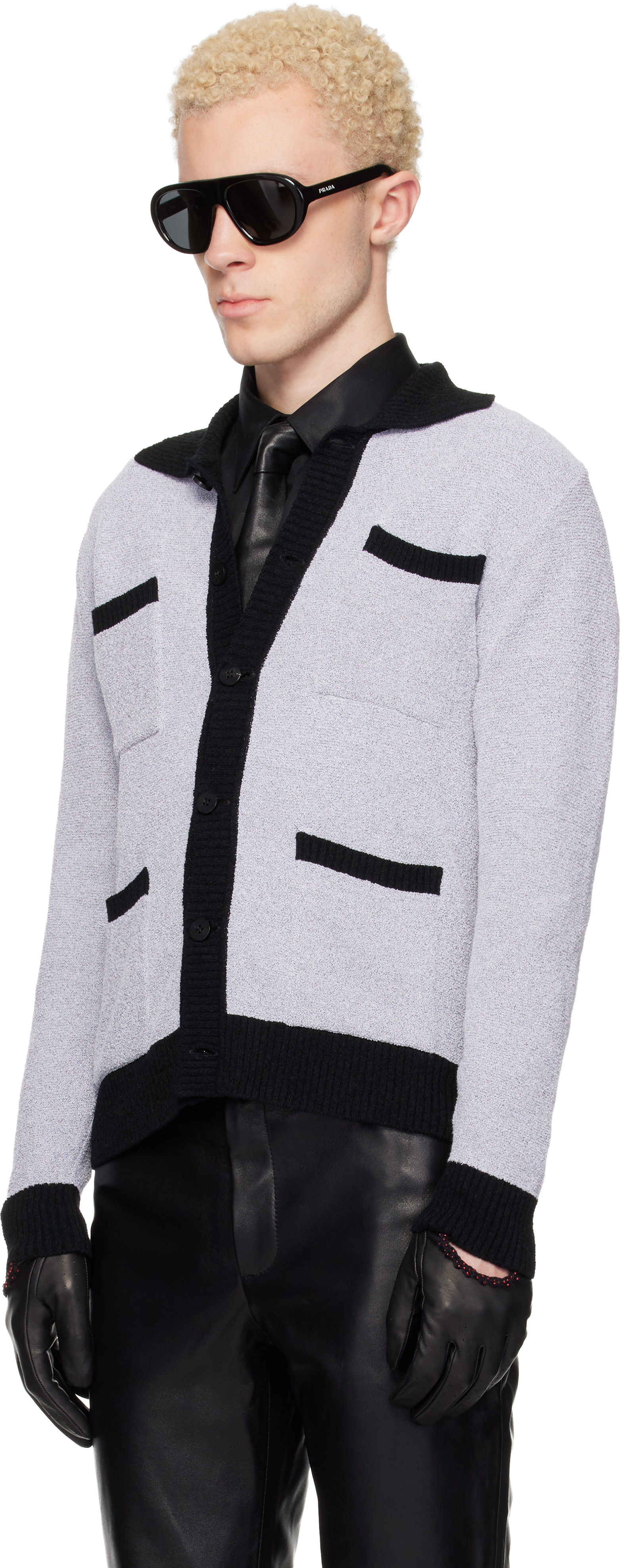 トップス ERNEST W.BAKER Color Block Cardigan Ernest W. Baker: Gray Four Pocket Boucle Cardigan | SSENSE
