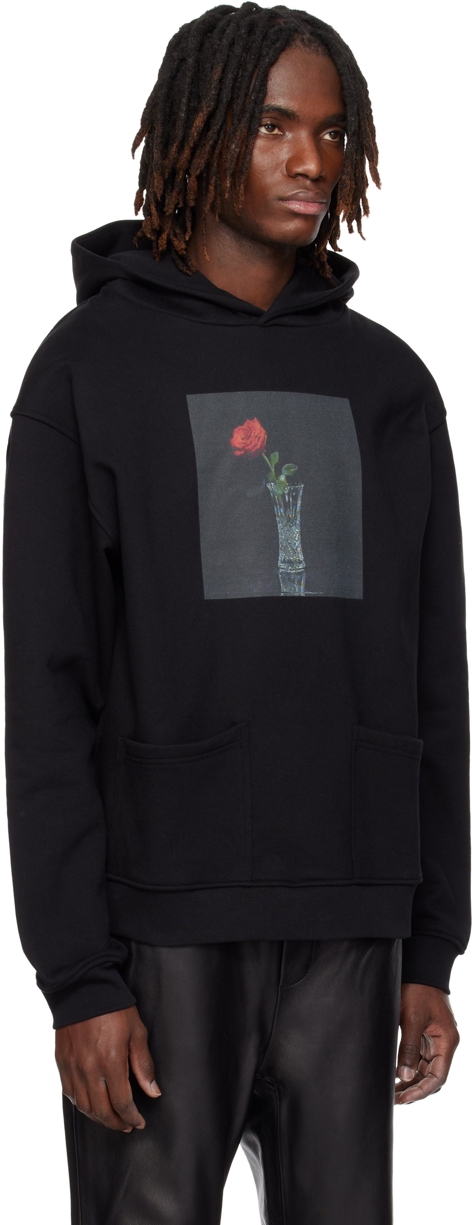 ERNEST W. BAKER - Pull à capuche noir à image de rose imprimée