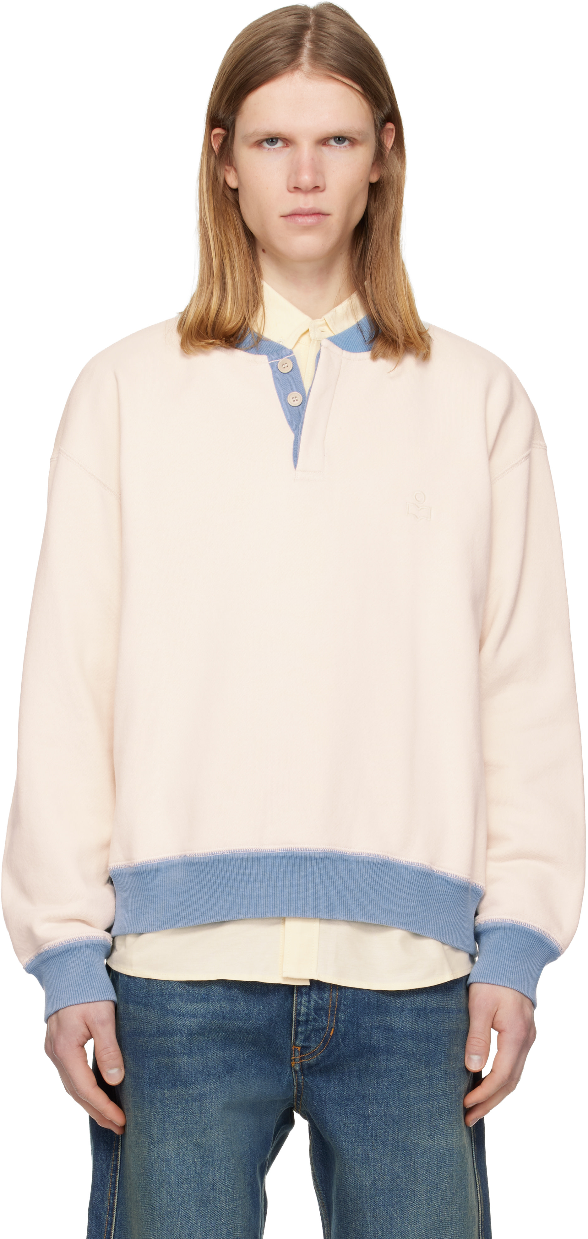 Isabel Marant - Pull molletonné Mathias blanc cassé et bleu