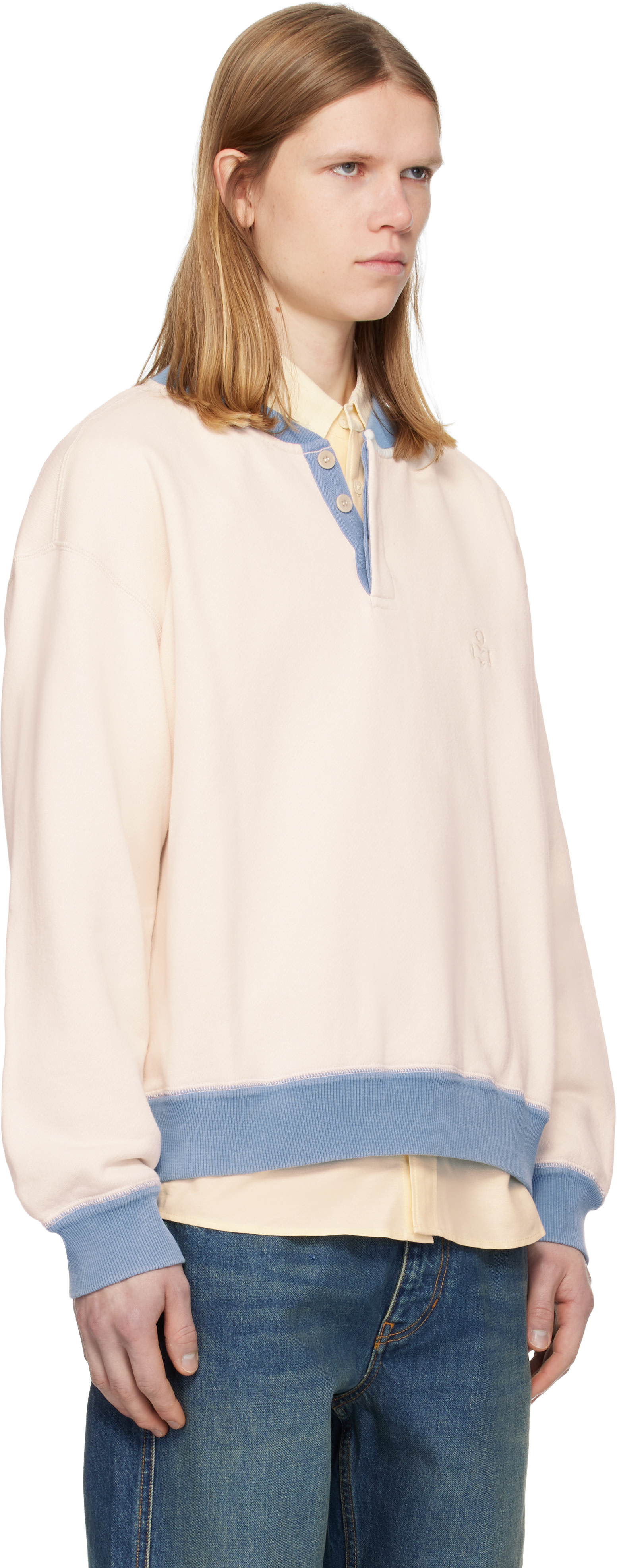Isabel Marant - Pull molletonné Mathias blanc cassé et bleu