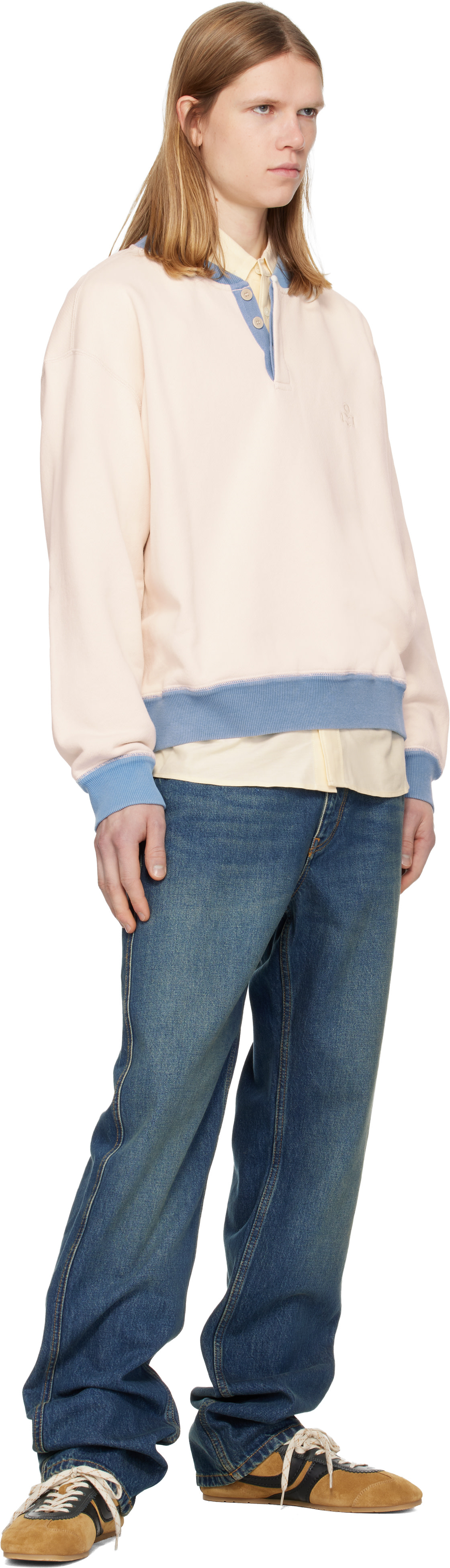 Isabel Marant - Pull molletonné Mathias blanc cassé et bleu