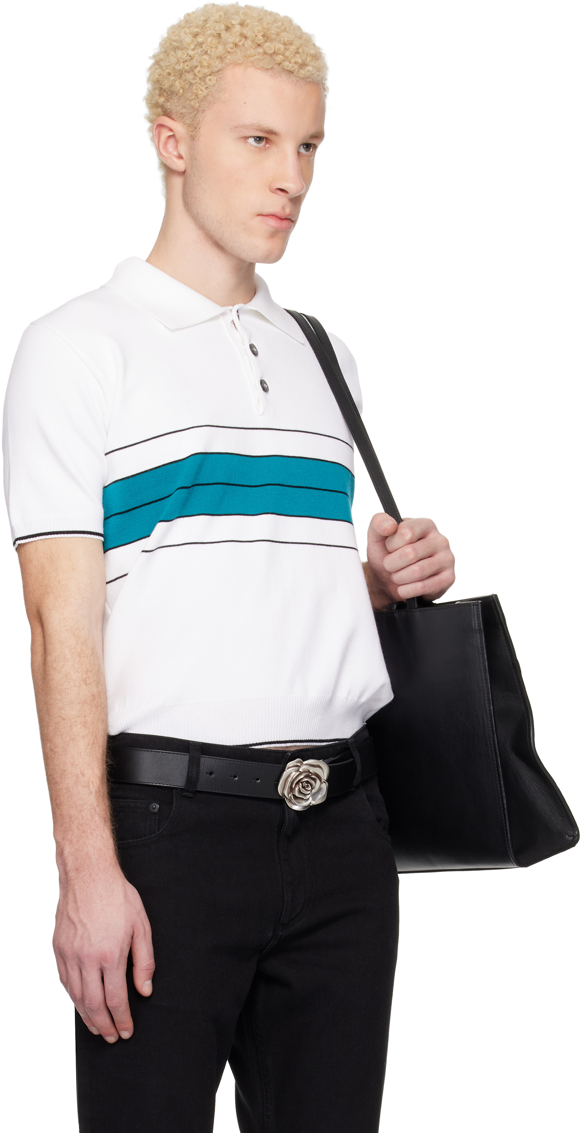ERNEST W. BAKER - Polo blanc et vert à rayures