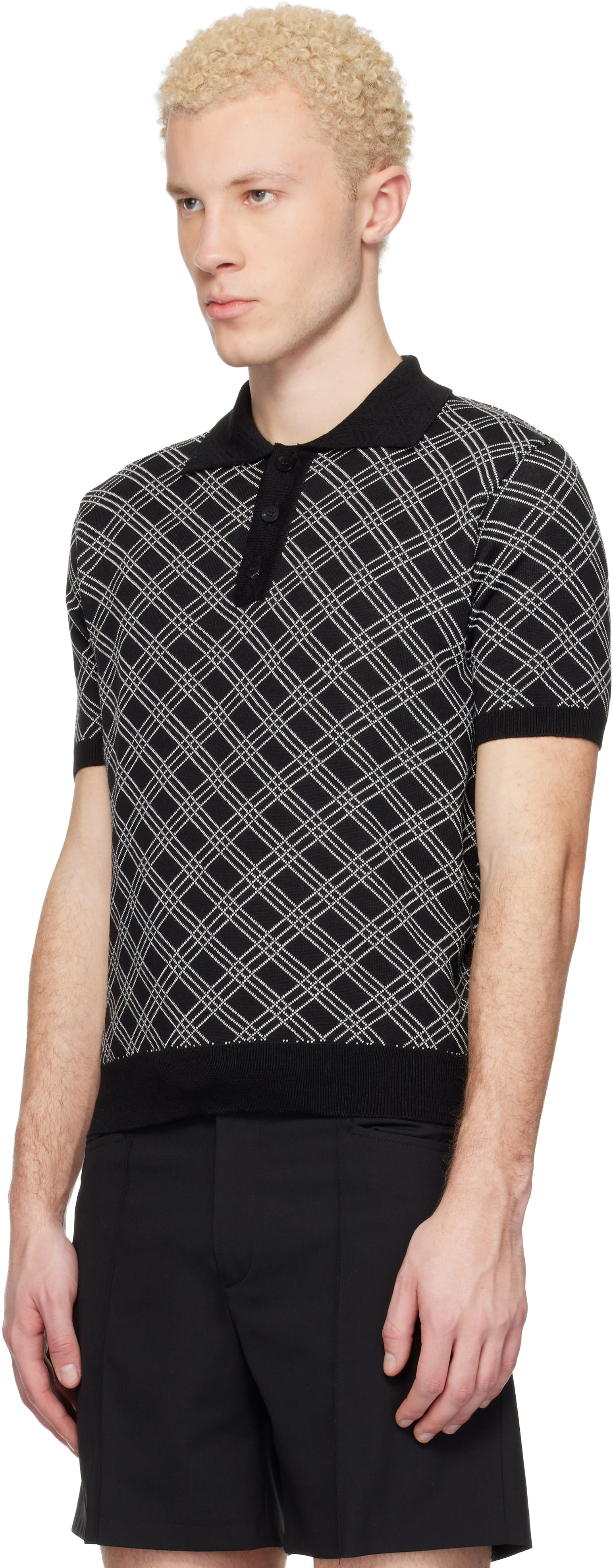 Ernest W. Baker: Black Check Jacquard Polo | SSENSE