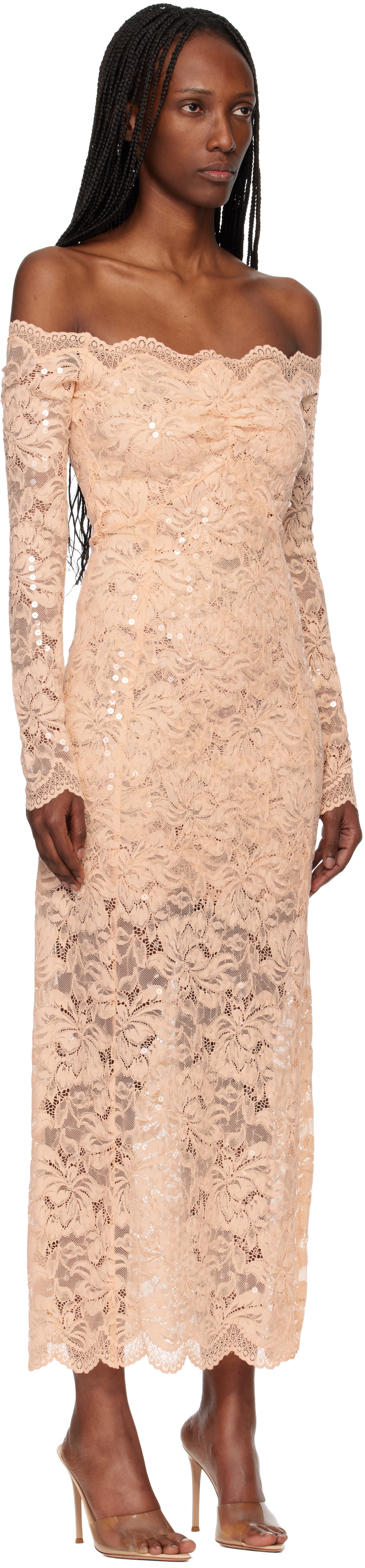 rabanne off the shoulder twist front guipure lace midi dress Rabanne Off-The-Shoulder Twist-Front Guipure Lace Midi Dress - Purple - 50% Off