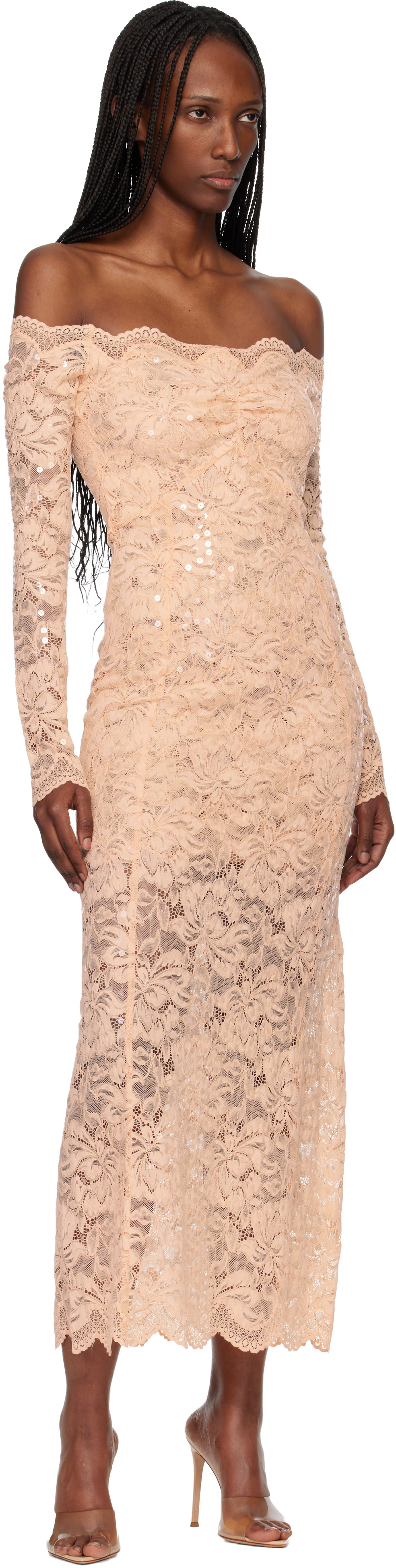 rabanne ruffled satin and lace midi dress Rabanne Ruffled Satin And Lace Midi Dress In White - 40% Off