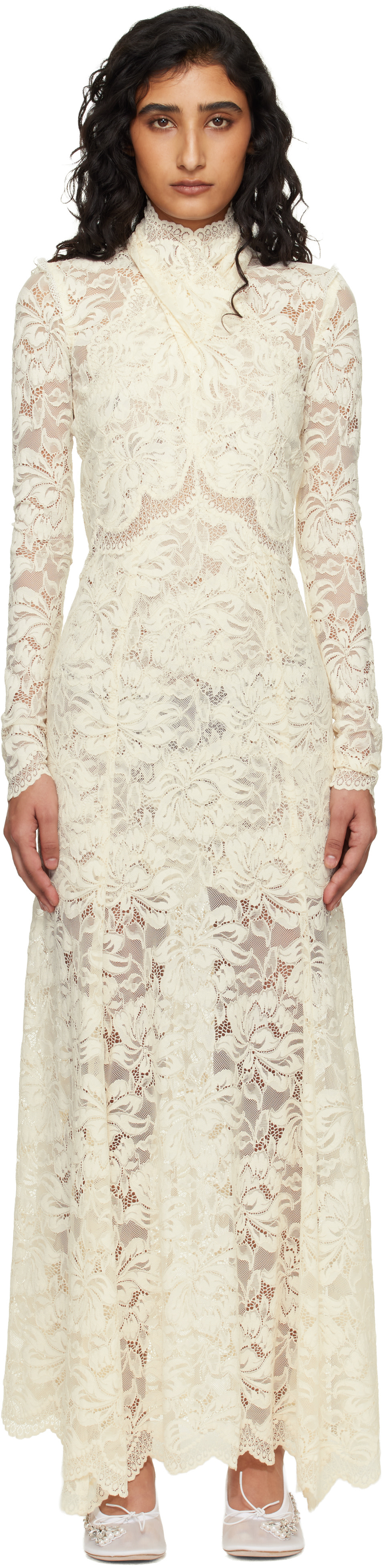 simple white lace dress Off-White Lace Short Dress with Pockets main image 1