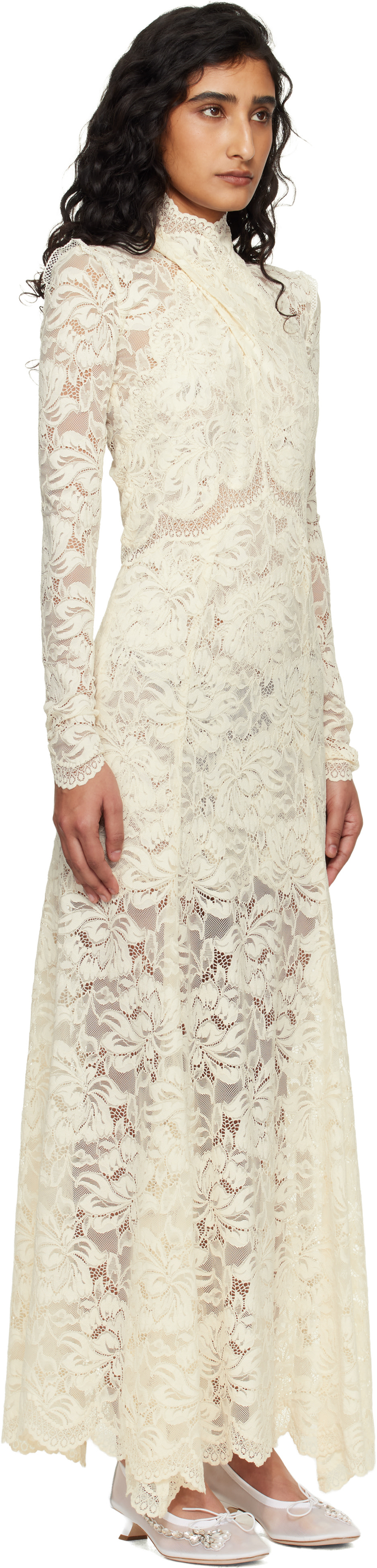 ワンピース White Cutout Lace Maxi Dress Rabanne: Off-White Lace Cut-Out Maxi Dress | SSENSE