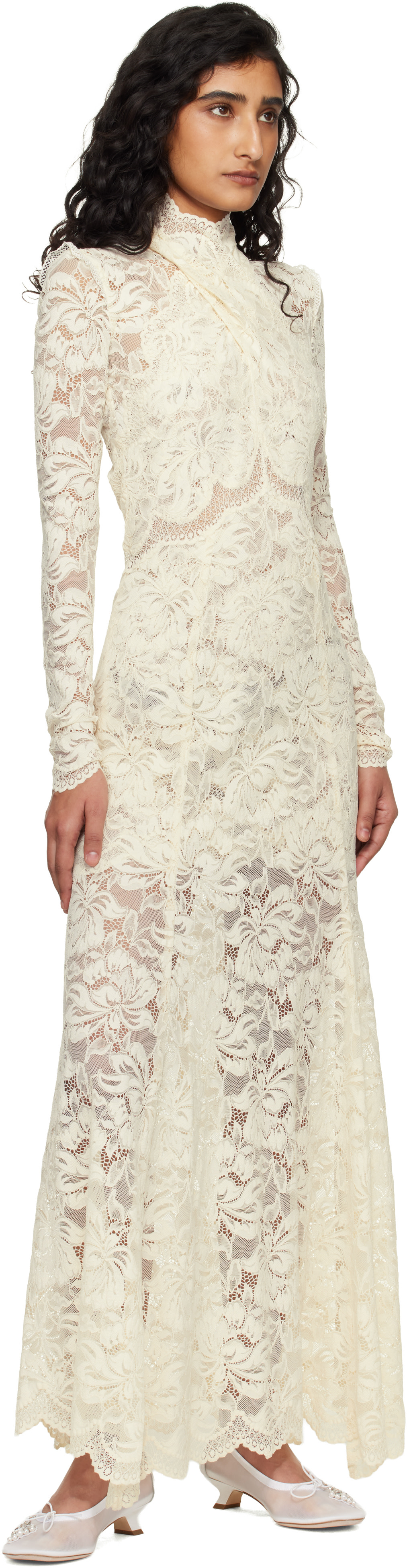 knee length dresses for ladies 21SIX Avery Floral Lace Cut Out Dress in Beige main image 1