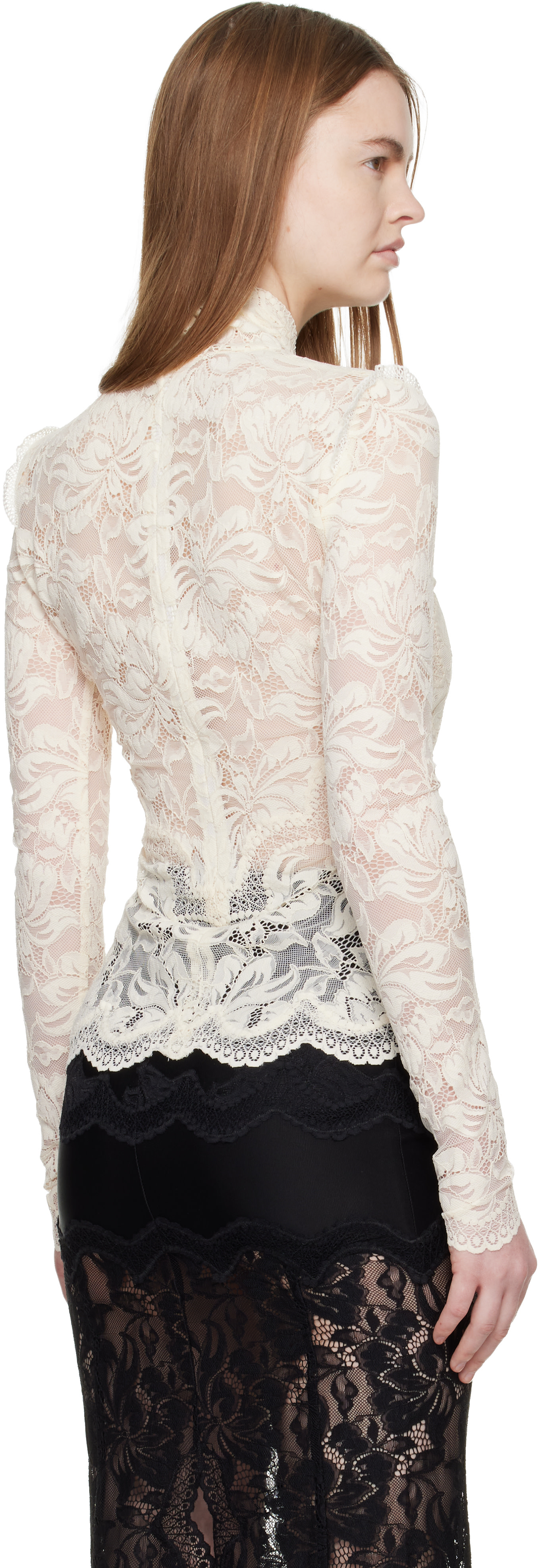 Rabanne: Off-White Long-Sleeved Lace Top | SSENSE