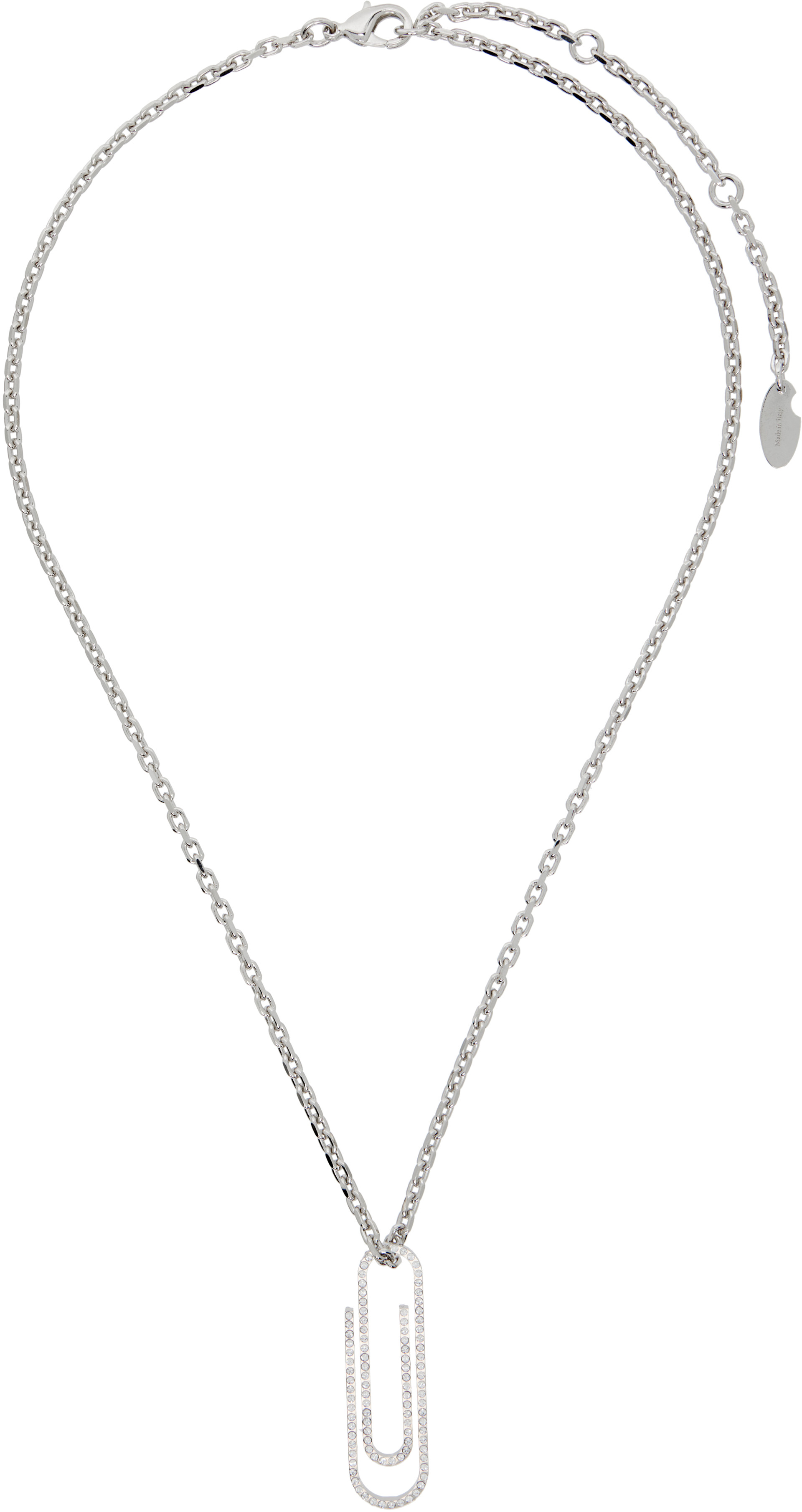 Off-White - Collier à pendentif en forme de trombone à cristaux